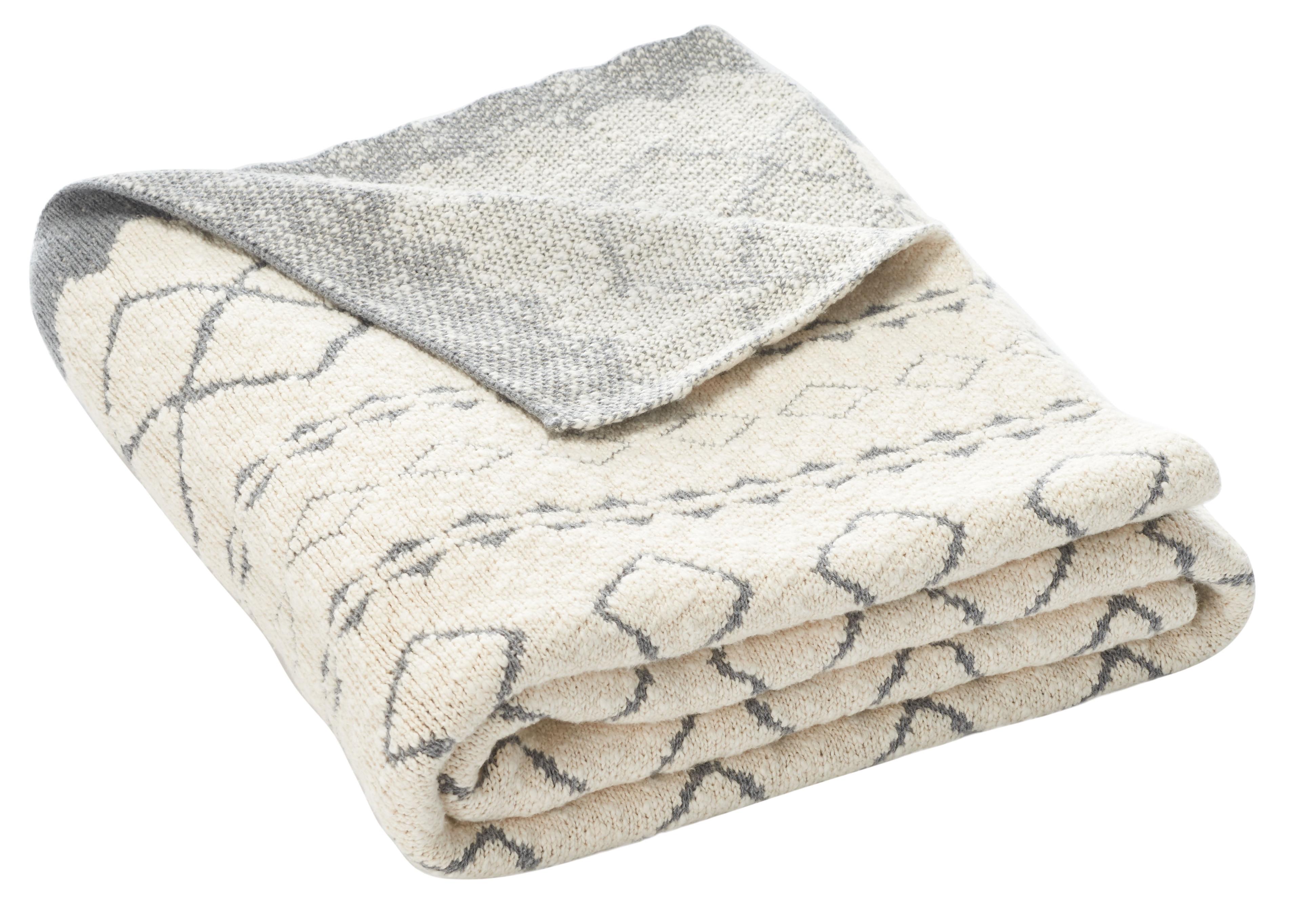 Tamar Grey and Beige Knitted Cotton Throw Blanket