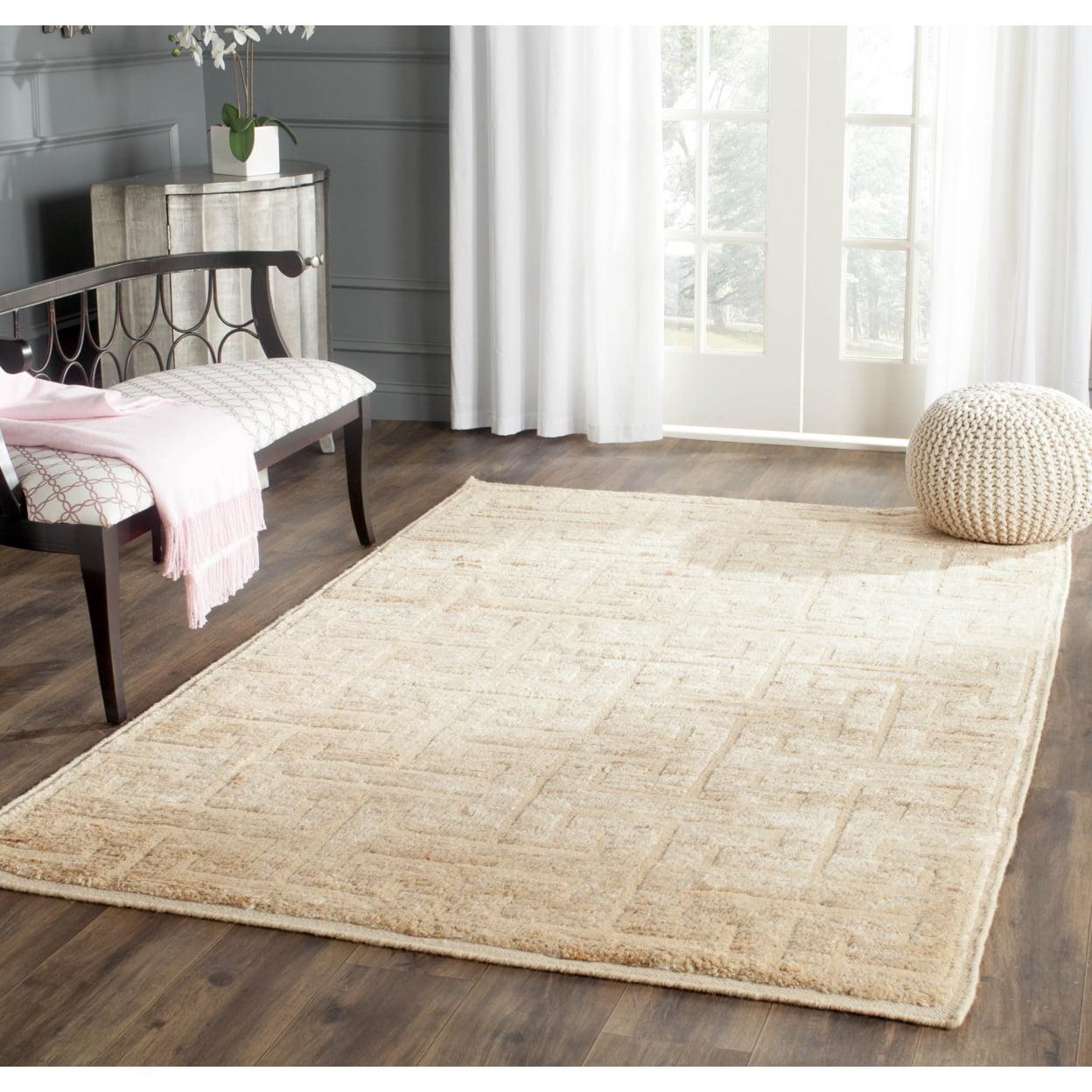 Ivory Geometric Hand-Knotted Wool & Viscose 4' x 6' Rug