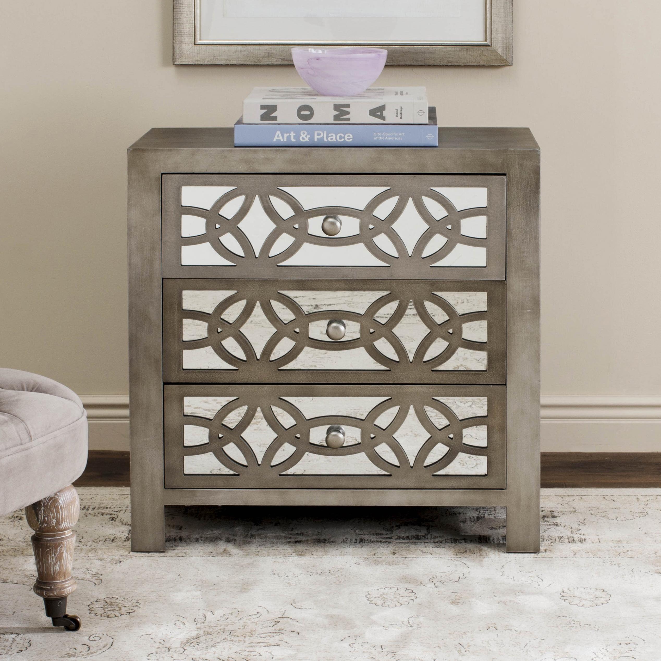 Transitional Tasha Mirrored 3-Drawer Chest in Soft Grey