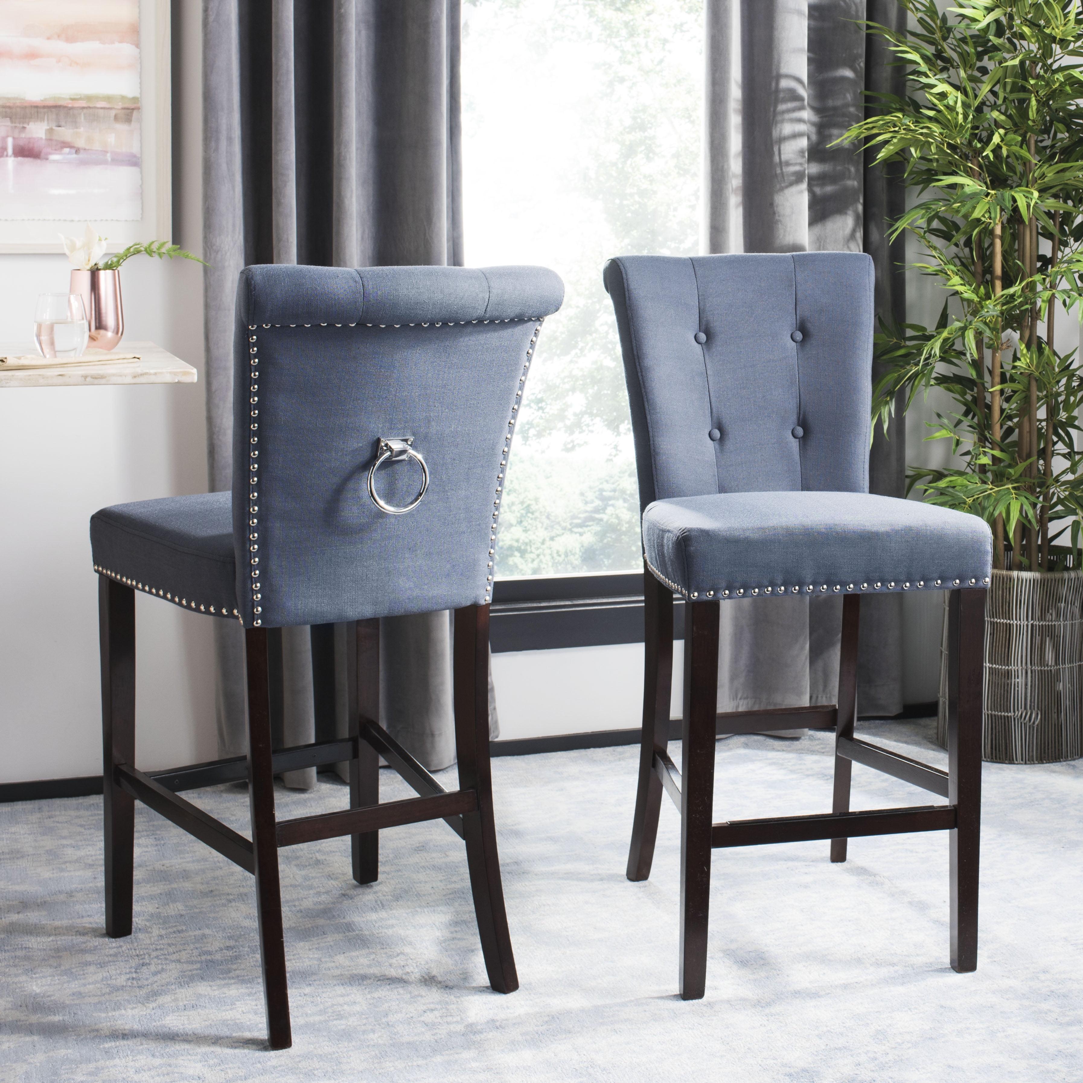 SAFAVIEH Taylor 29.5 in. H Modern Bar Stool with Ring, Navy, Set of 2