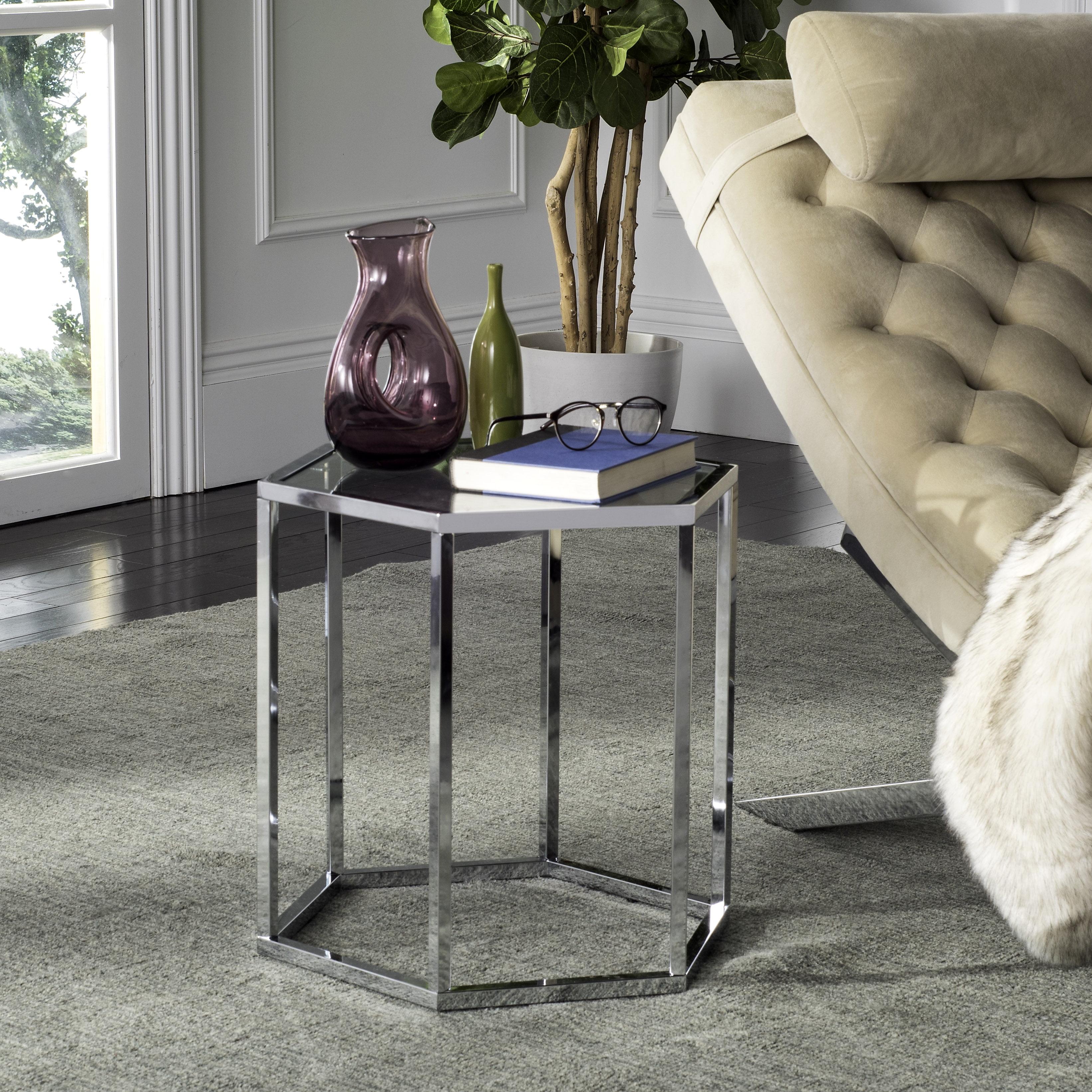 Teagan Chrome Hexagonal Glass End Table