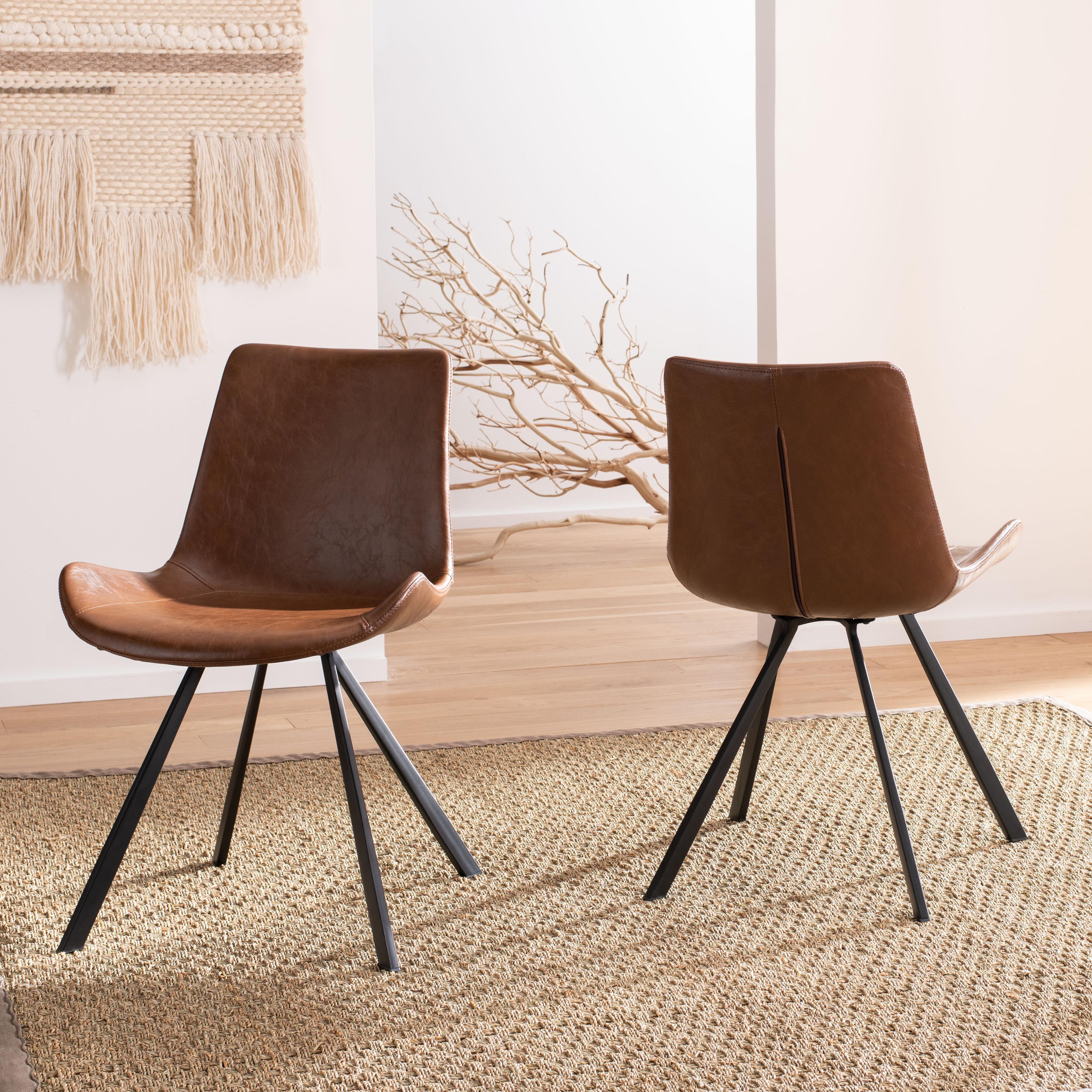 Transitional Wood and Faux Leather Side Chairs in Light Brown, Set of 2