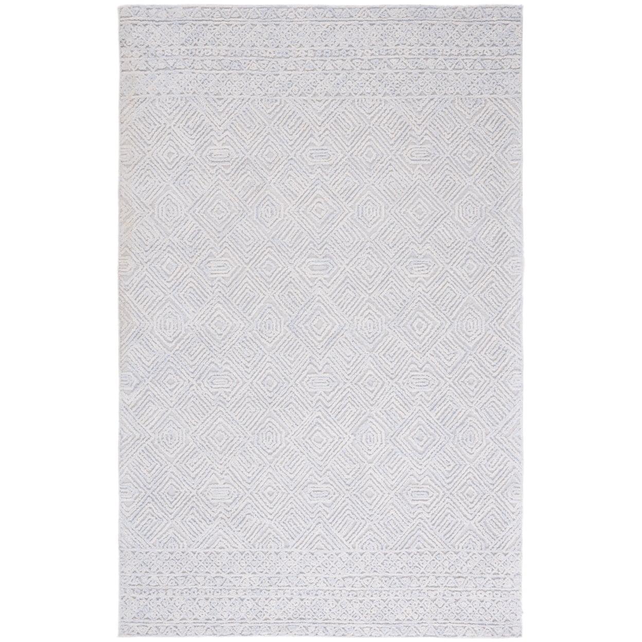 Grey and Ivory Geometric Wool Tufted Square Area Rug