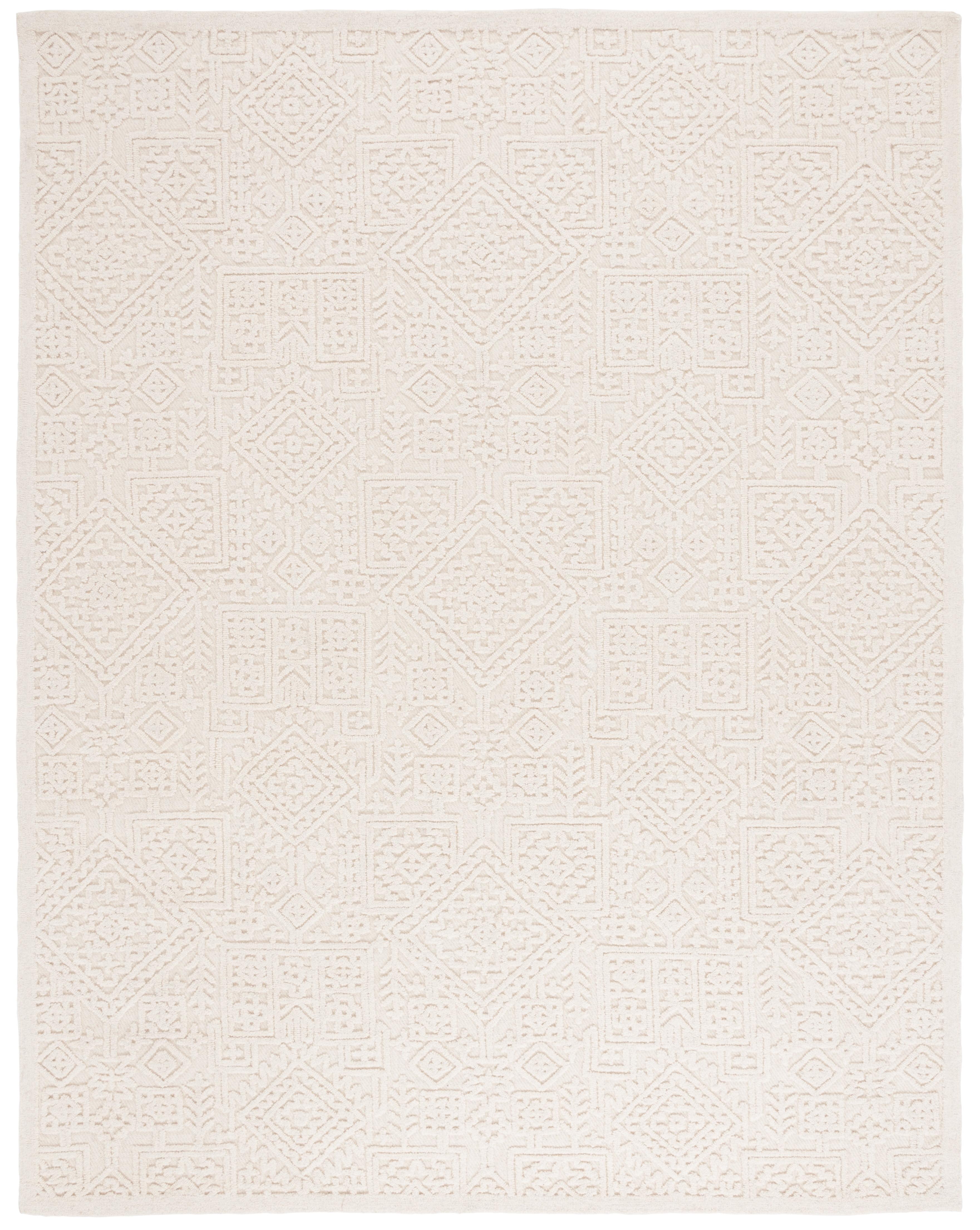 Ivory Geometric Hand-Tufted Wool Area Rug, 8' x 10'