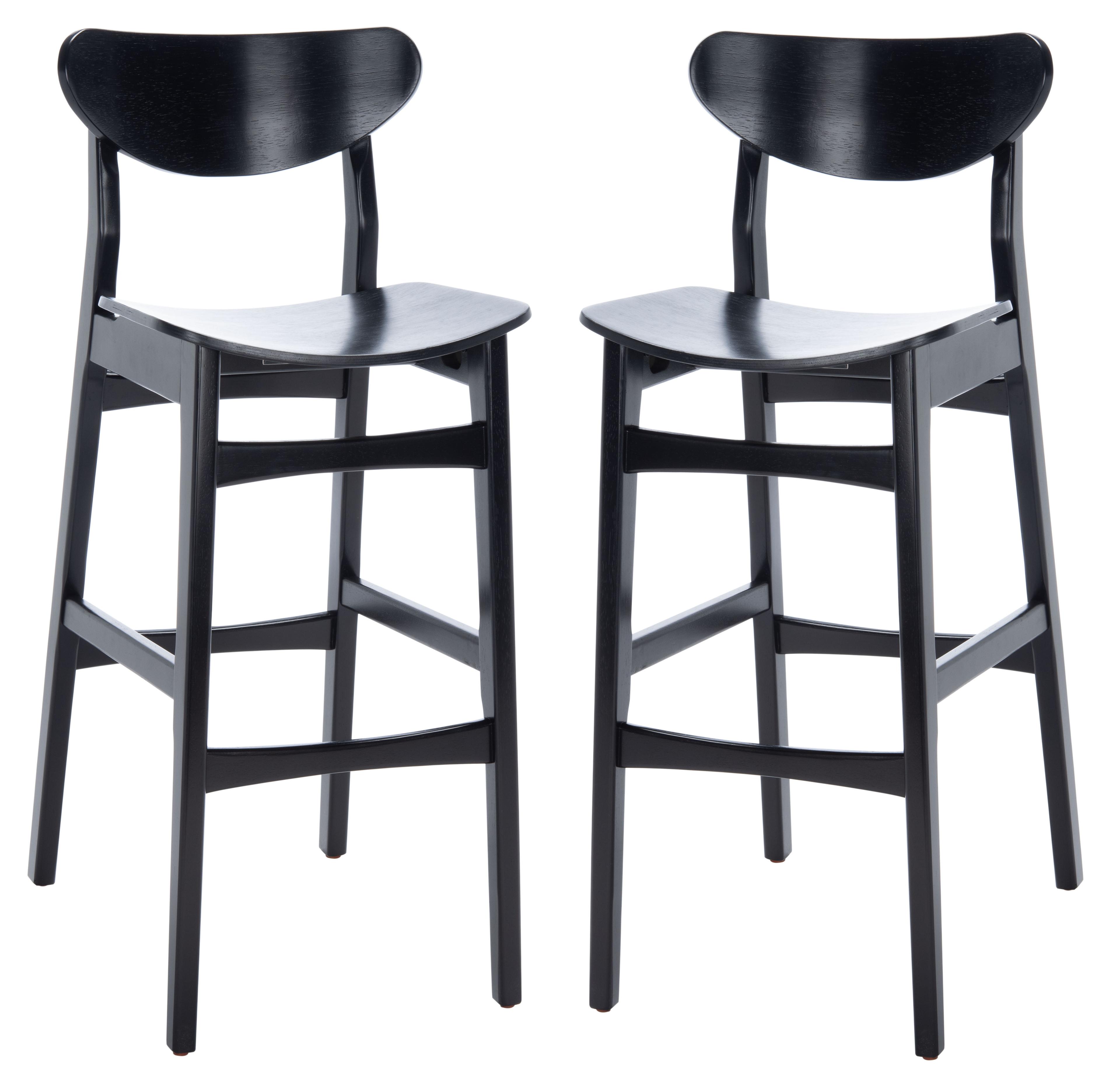 Mid-Century Sleek Black Wood Bar Stool, Set of 2