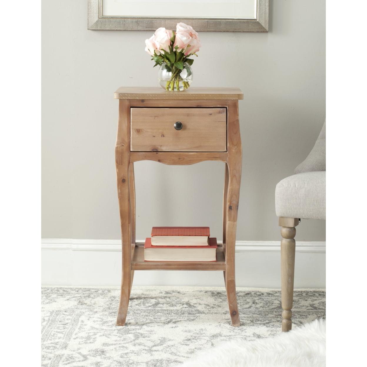 Transitional Black/Brown Fir Wood End Table with Storage