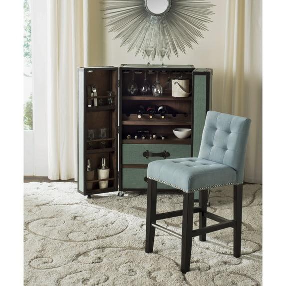Thompson 23.9" Linen Counter Stool W/ Silver Nailheads - Sky Blue - Safavieh