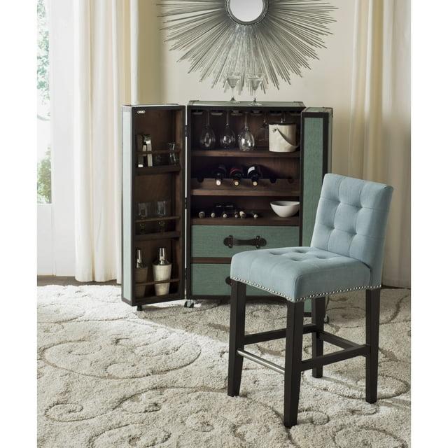 Thompson 23.9" Linen Counter Stool W/ Silver Nailheads - Sky Blue - Safavieh