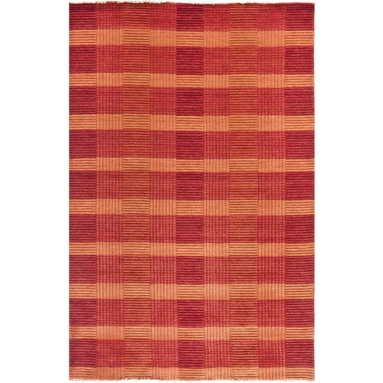 Hand-Knotted Geometric Red Wool Area Rug 59" x 84"