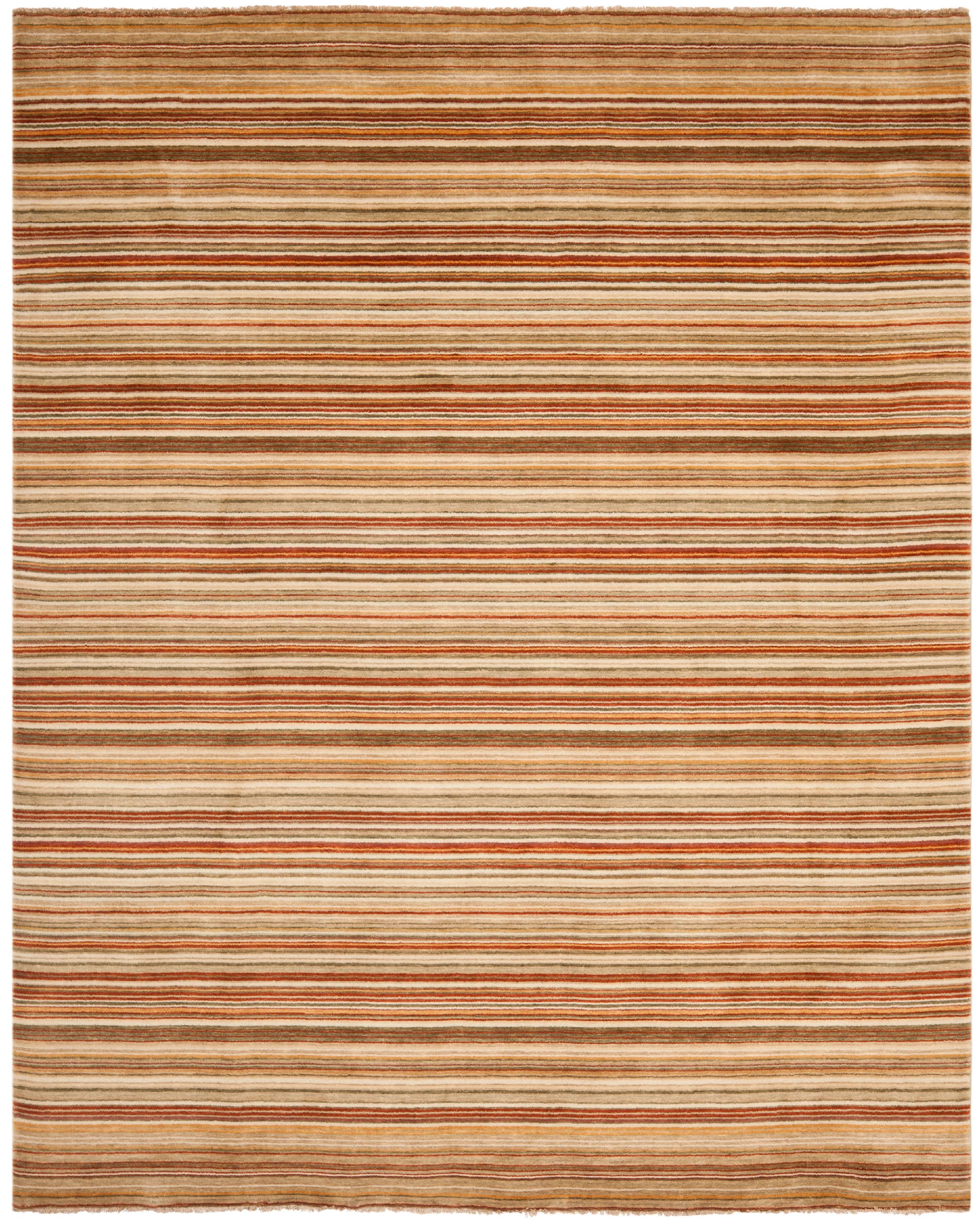 Tibetan Rust and Multi Striped Wool 9' x 12' Area Rug