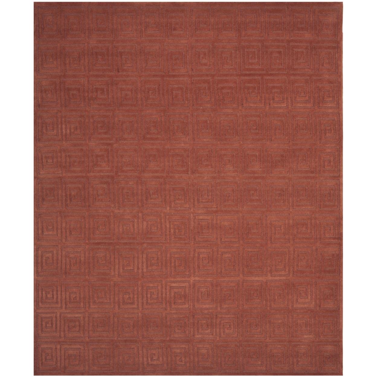 Rustic Geometric Hand-Knotted Wool Rug - 6' x 9' - Rust