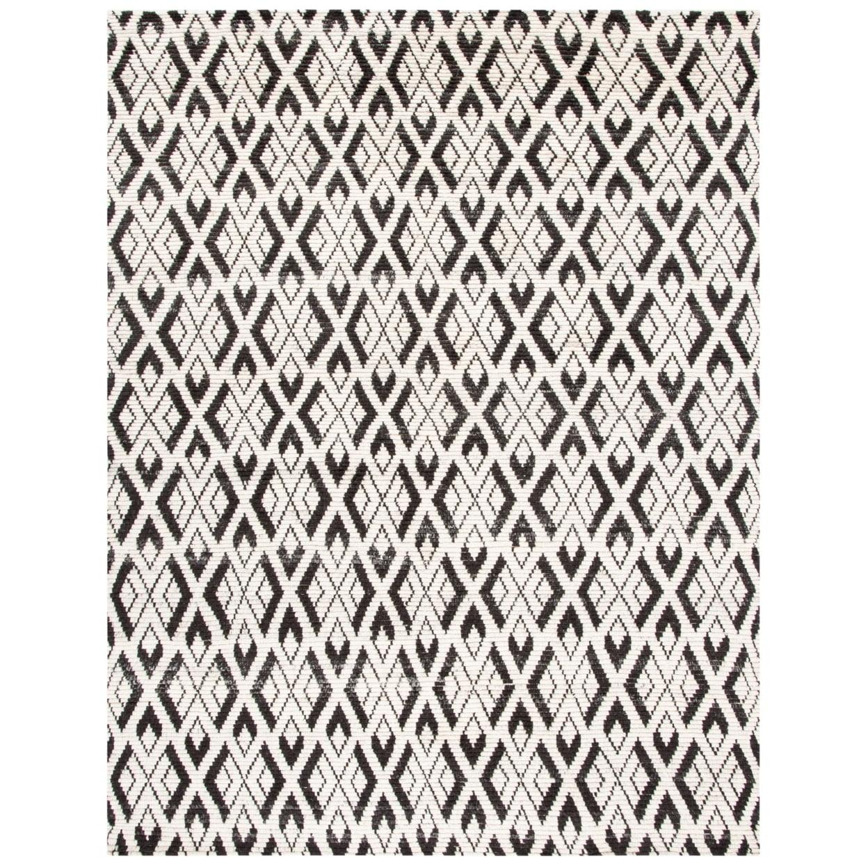 Hand-Knotted Black and Ivory Wool 8' x 10' Area Rug