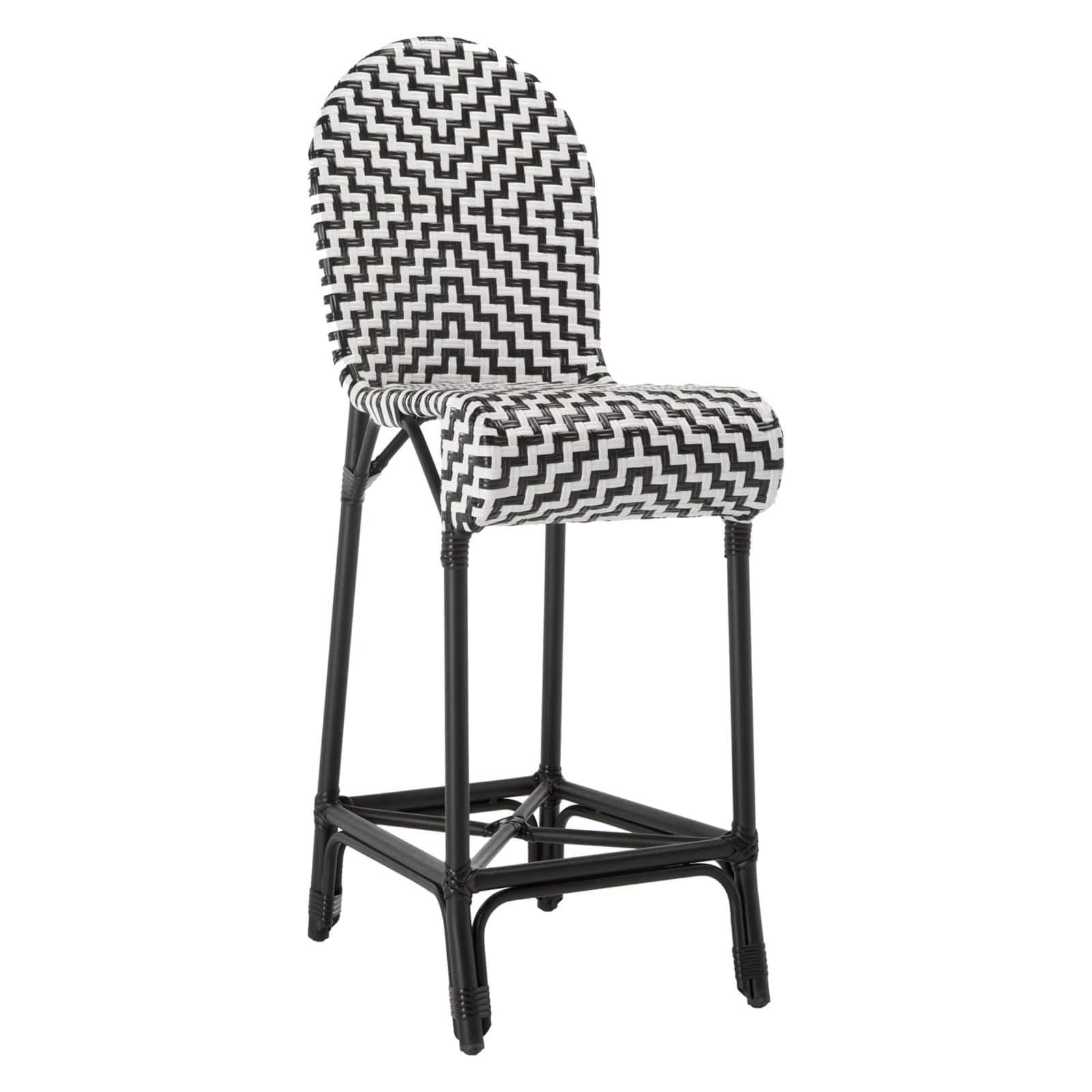 Tilden Black and White Rattan Indoor/Outdoor Bar Stool