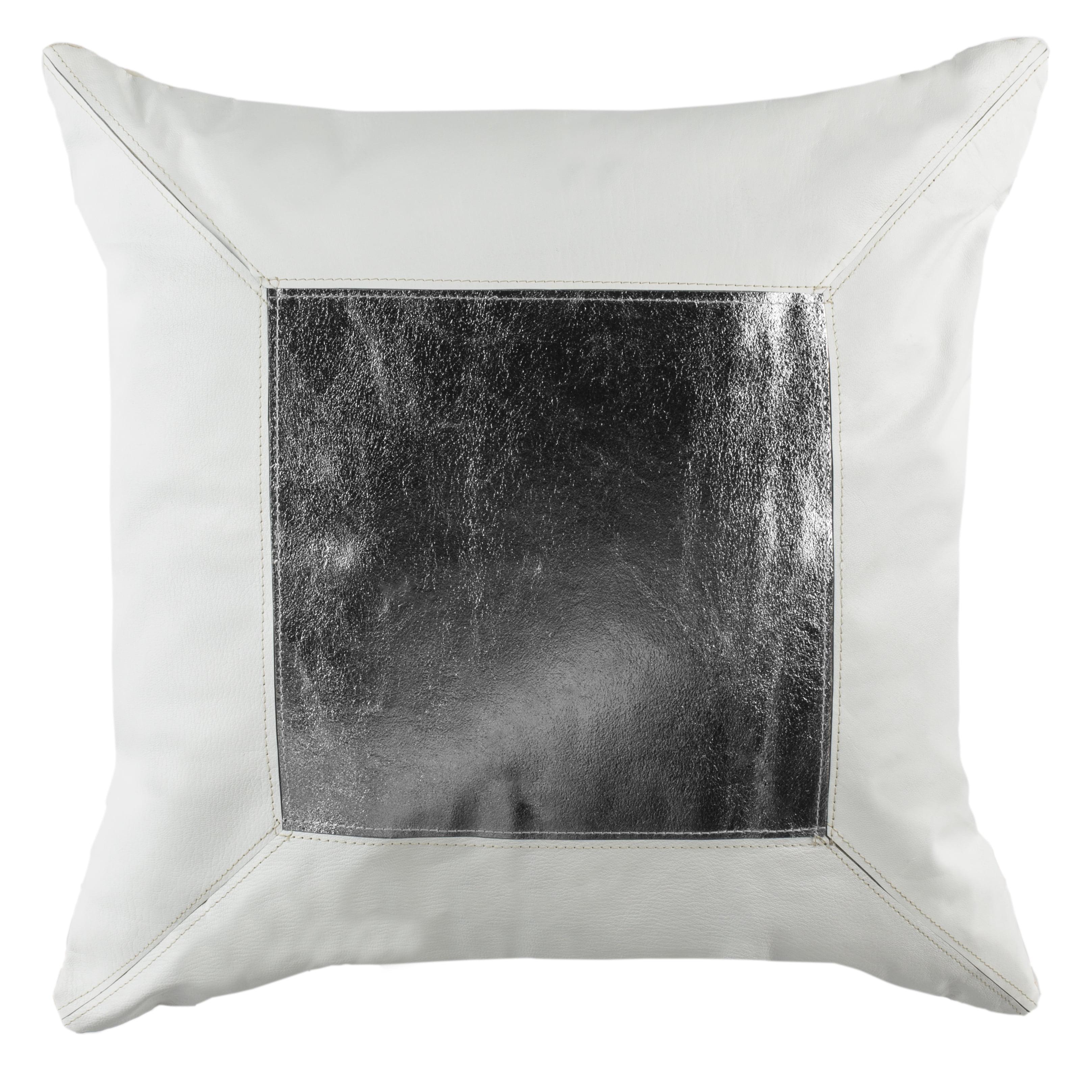 Contemporary Silver and White Cowhide Square Pillow