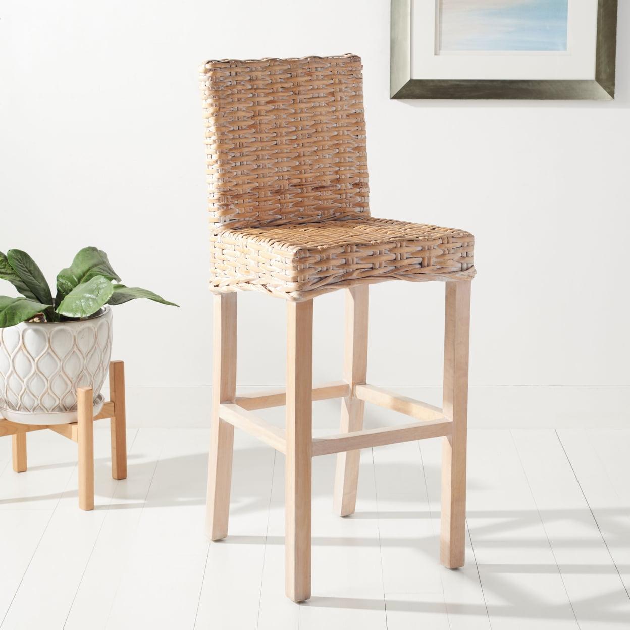 Tobie Rattan Bar Stool - White Washed - Safavieh
