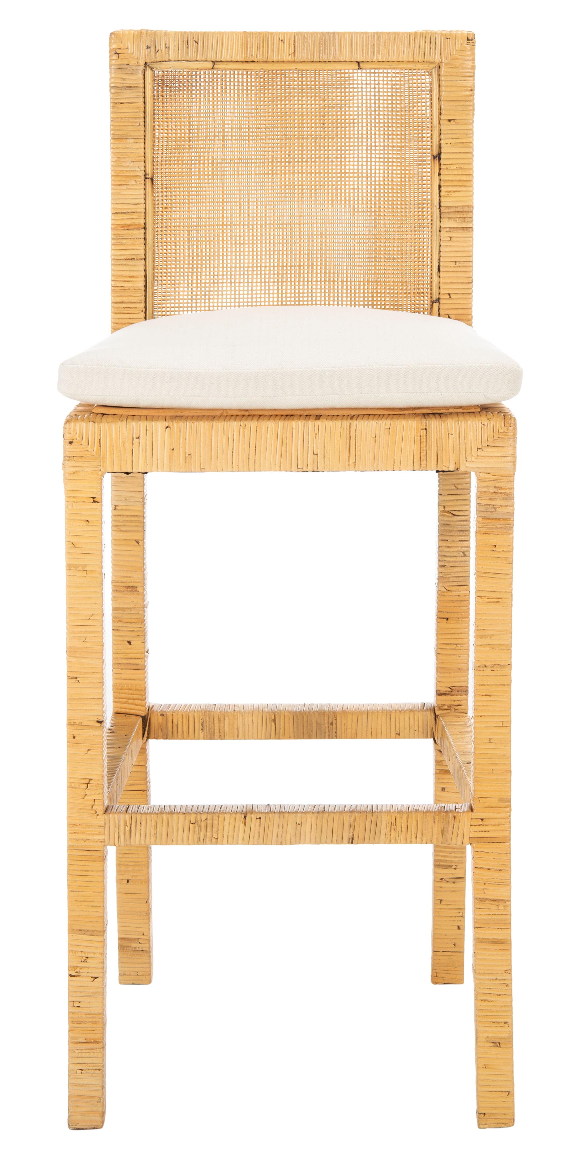 Tojo Cane Bar Stool W/ Cushion - White/Natural - Safavieh