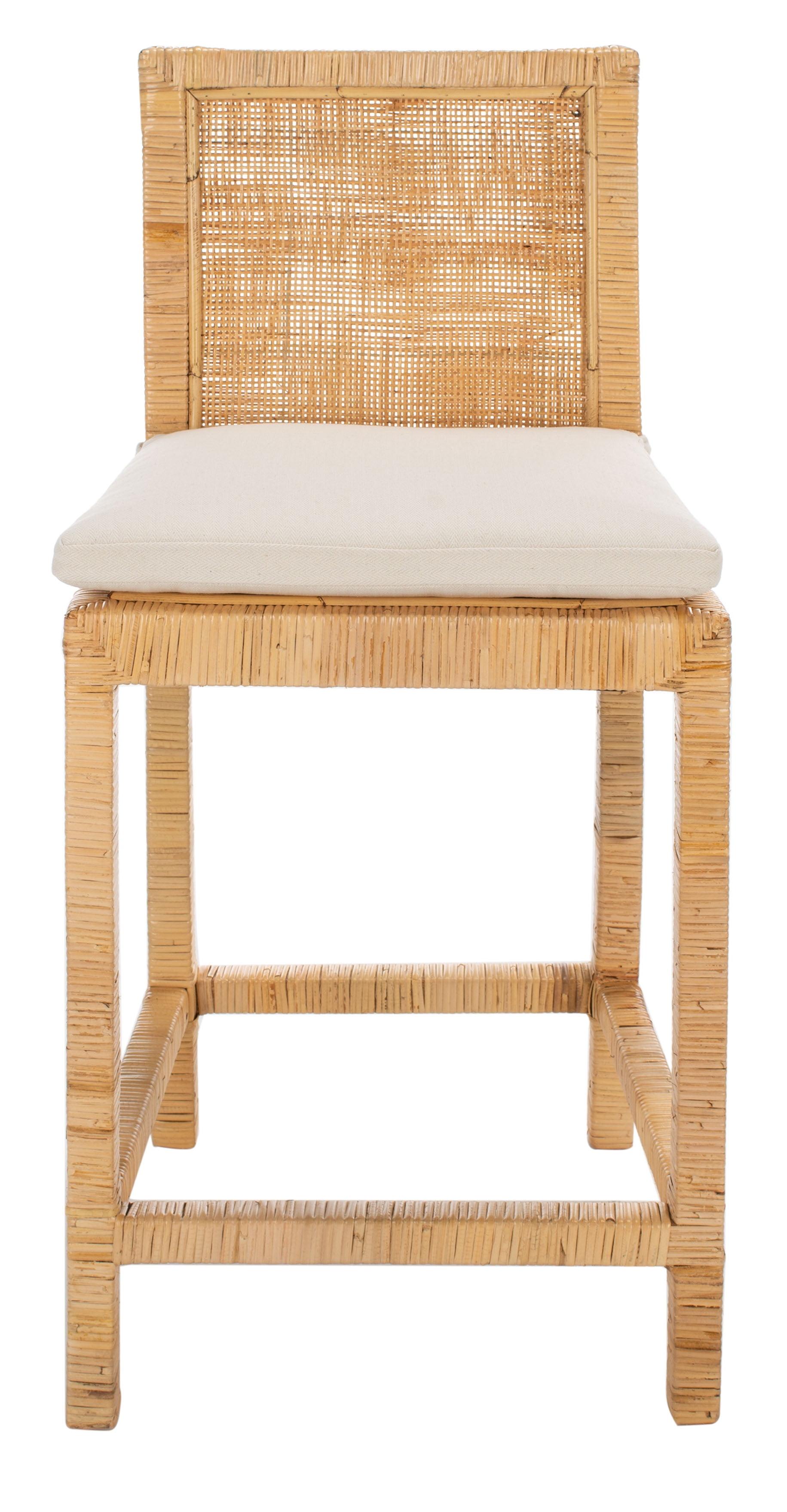 Tojo Cane Counter Stool With Cushion - White/Natural - Safavieh