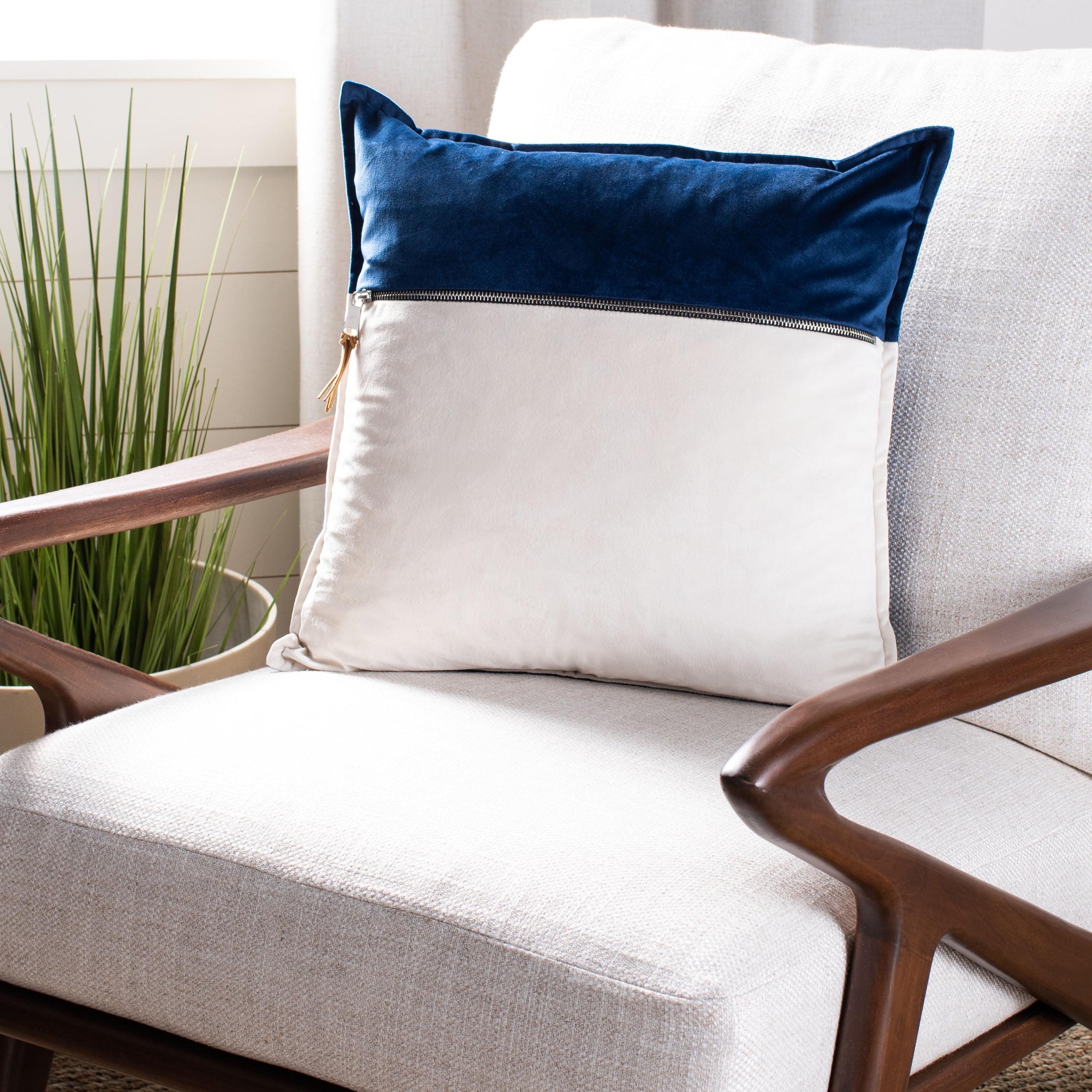 Blue and White Velvet Square Throw Pillow with Zipper