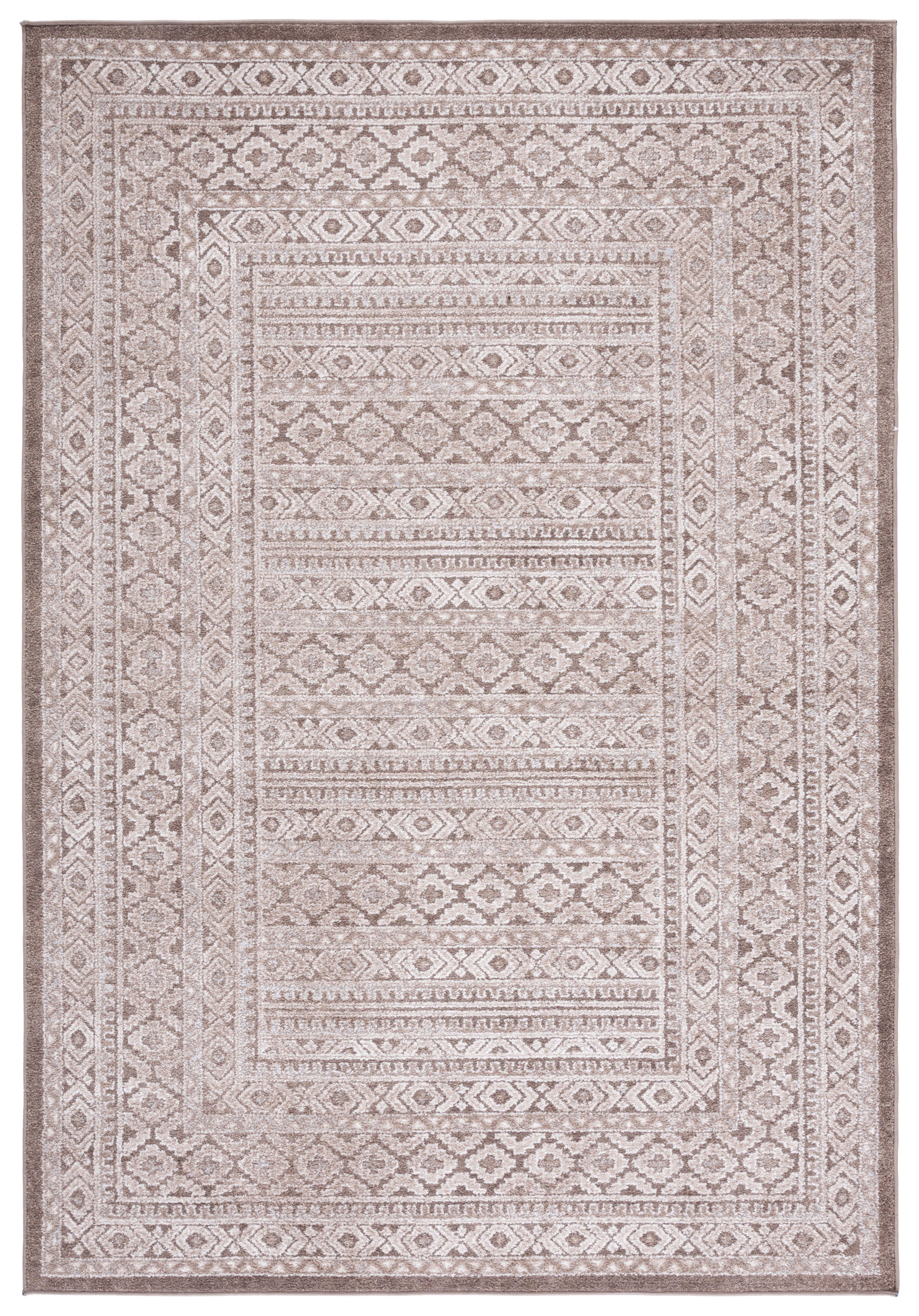 Ivory and Brown Abstract Synthetic 4' x 6' Area Rug