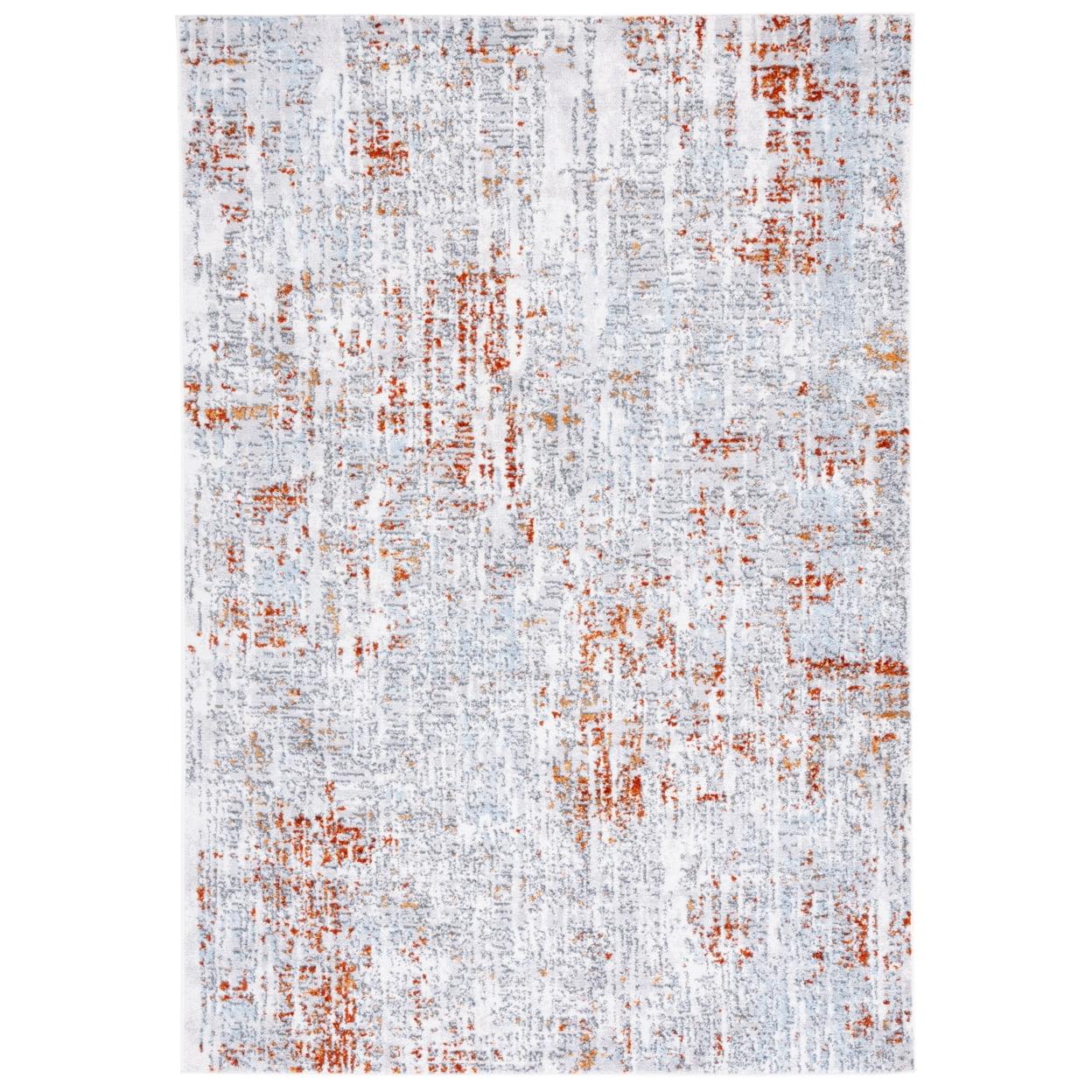 Ivory and Gray Abstract Hand-knotted Synthetic Rug