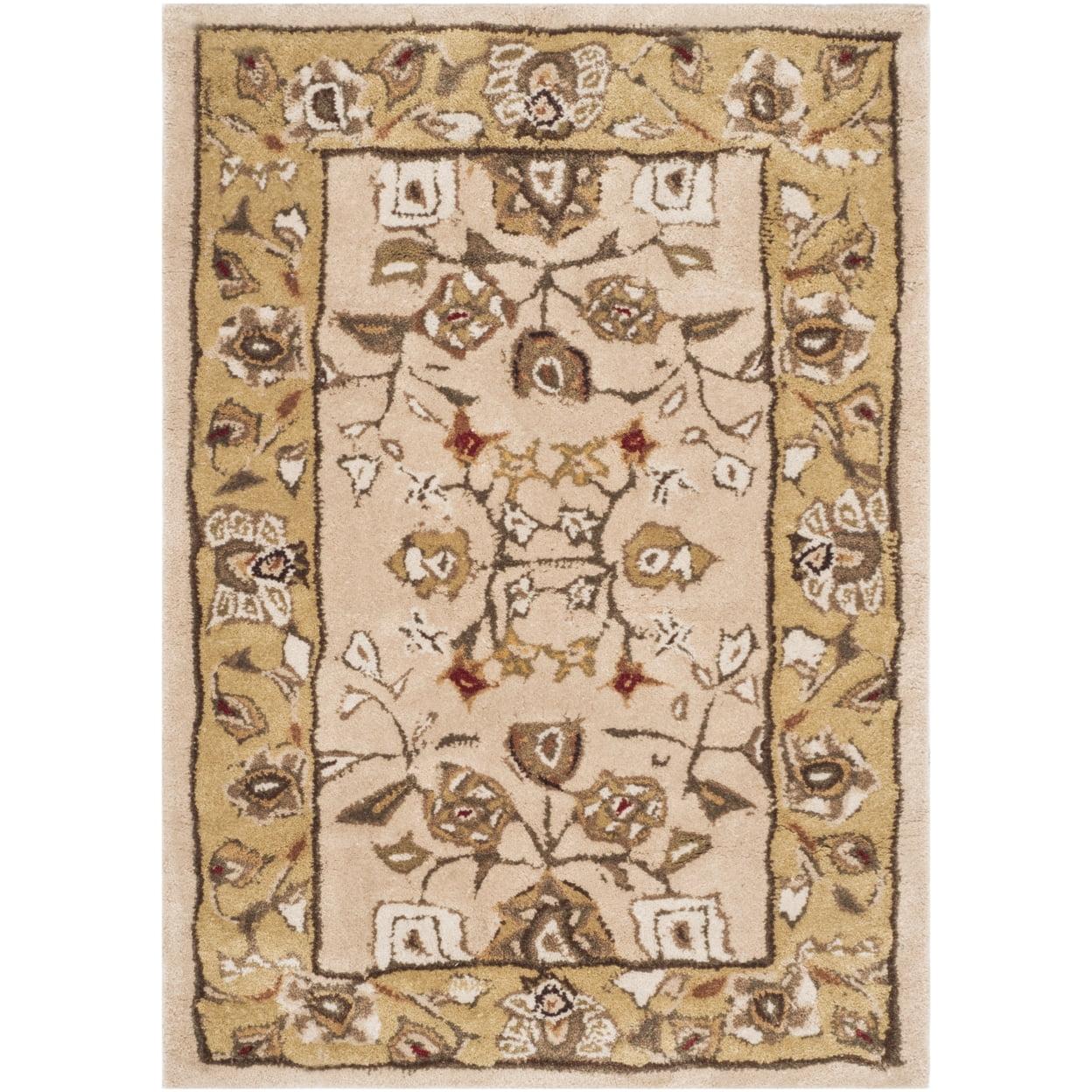 Ivory and Gold Hand-Hooked Wool Rectangular Area Rug