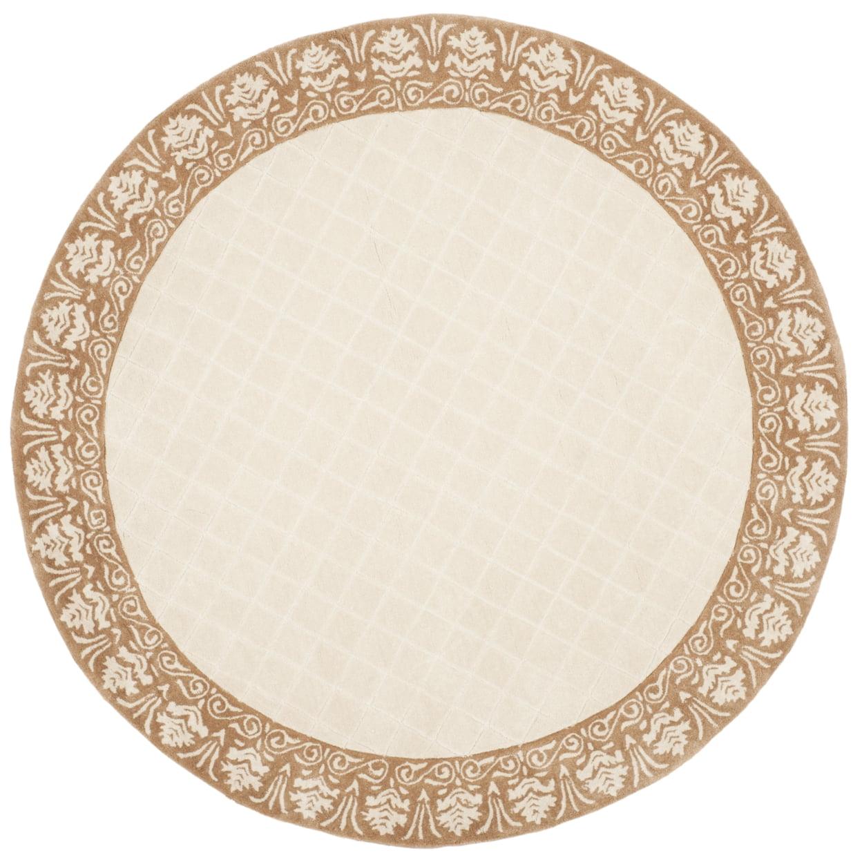 Ivory and Cream Hand-Hooked Round Wool Area Rug