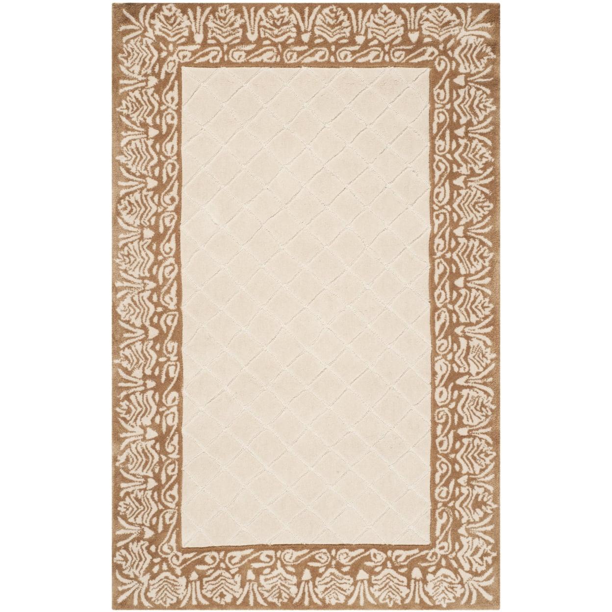 Beige and Brown Hand-Hooked Wool Area Rug 3' x 5'