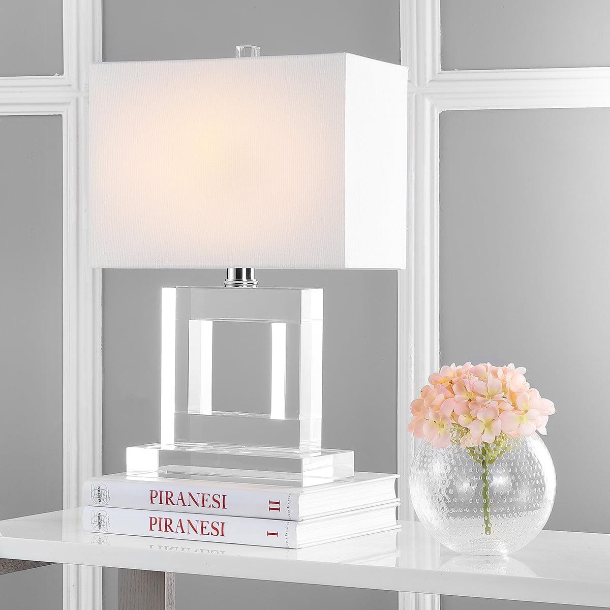 Sophisticated Square Crystal Table Lamp with White Linen Shade