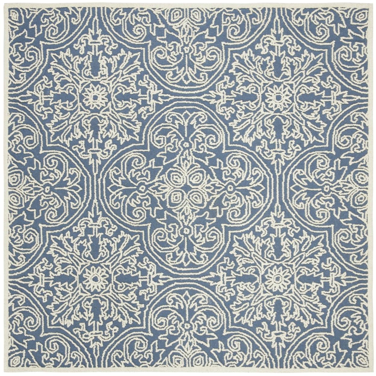 Blue and Ivory Hand-Tufted Wool Square Area Rug