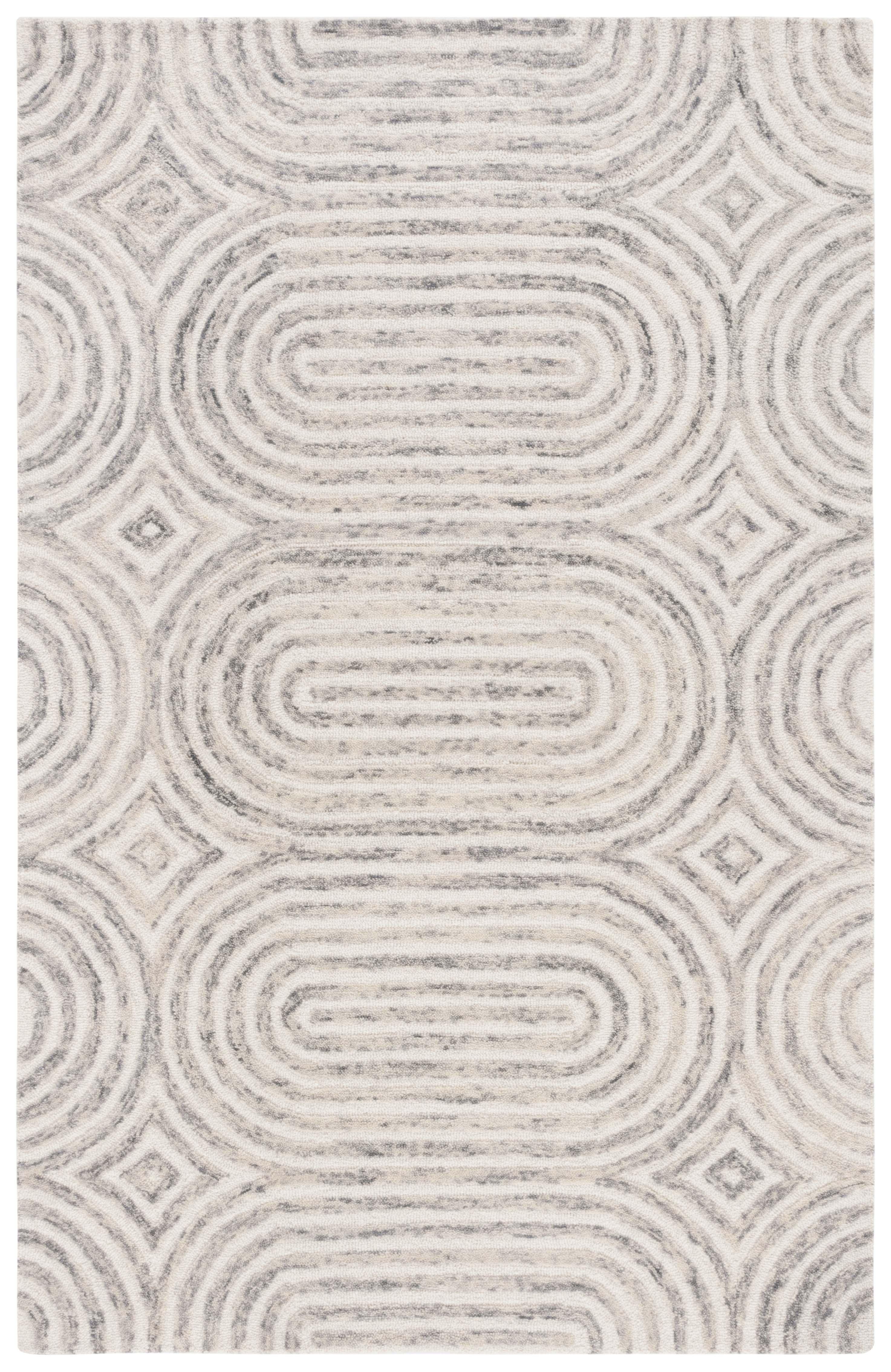 Gray and Ivory Hand-Tufted Wool Geometric Area Rug 5' x 8'