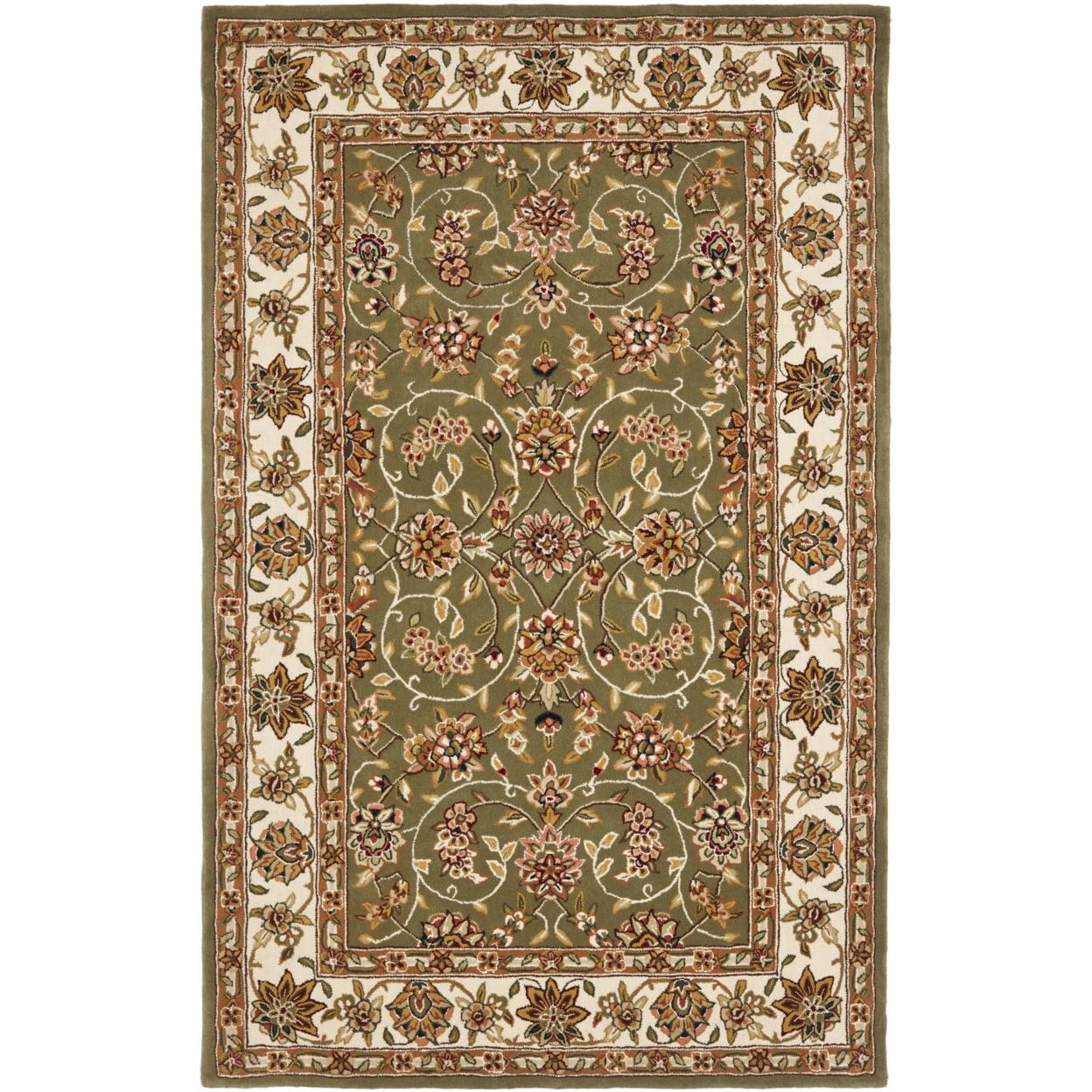 Ivory and Sage Round Handmade Wool Oriental Rug