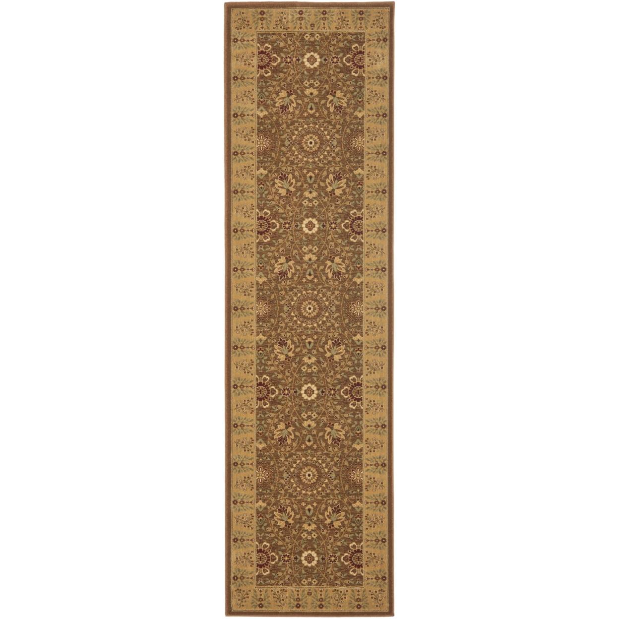 Olive and Caramel Silk Road Pattern Runner Rug