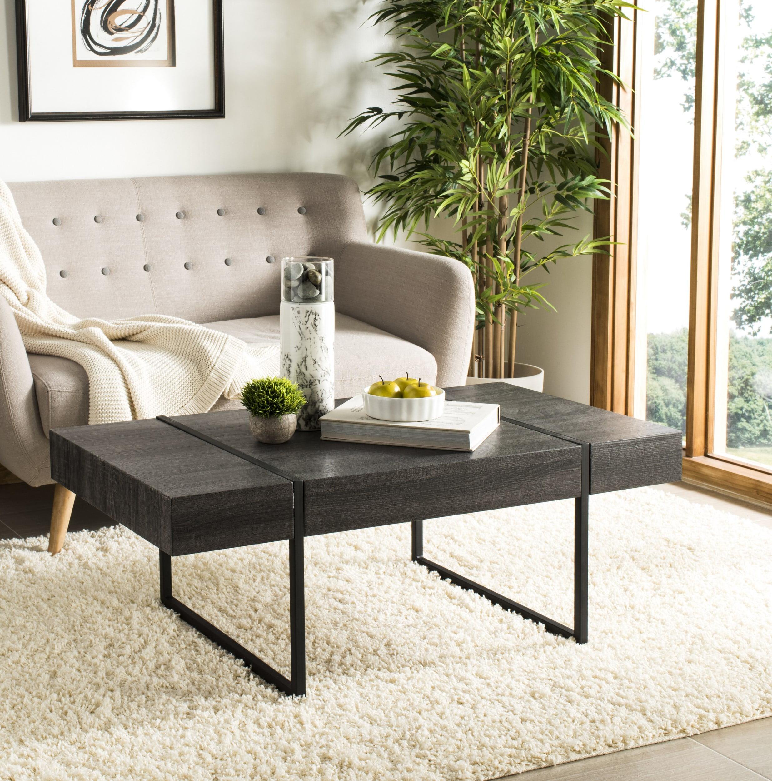 Tristan 43'' Black Wood and Metal Transitional Coffee Table