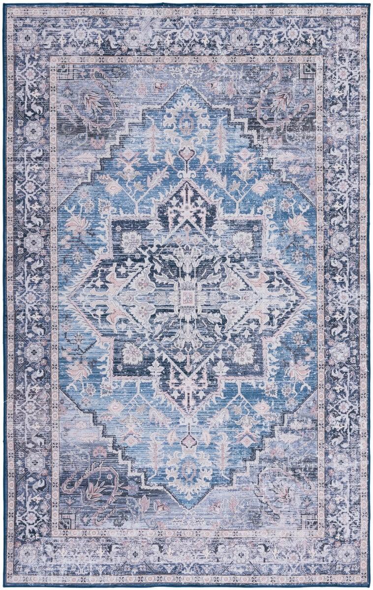 Tucson 3' x 5' Blue Charcoal Synthetic Washable Non-Slip Area Rug