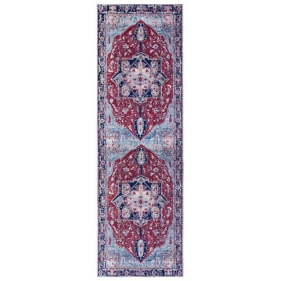 Tucson TSN108 Power Loomed Machine Washable Runner Rug - Red/Navy - 2'6"x10' - Safavieh.