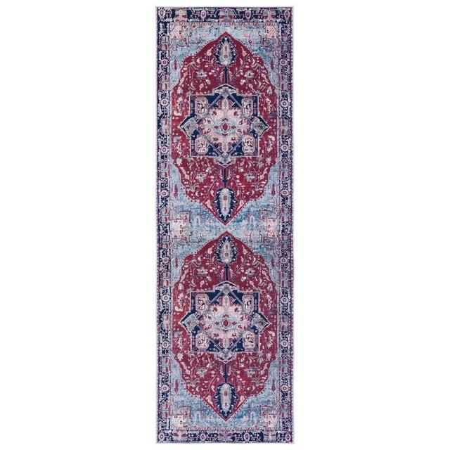 Tucson TSN108 Power Loomed Machine Washable Runner Rug - Red/Navy - 2'6"x10' - Safavieh.