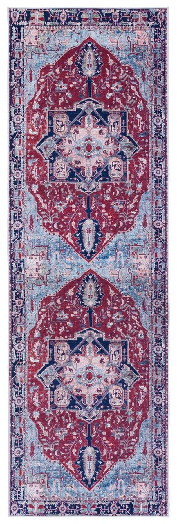 Tucson TSN108 Power Loomed Machine Washable Runner Rug - Red/Navy - 2'6"x16' - Safavieh.