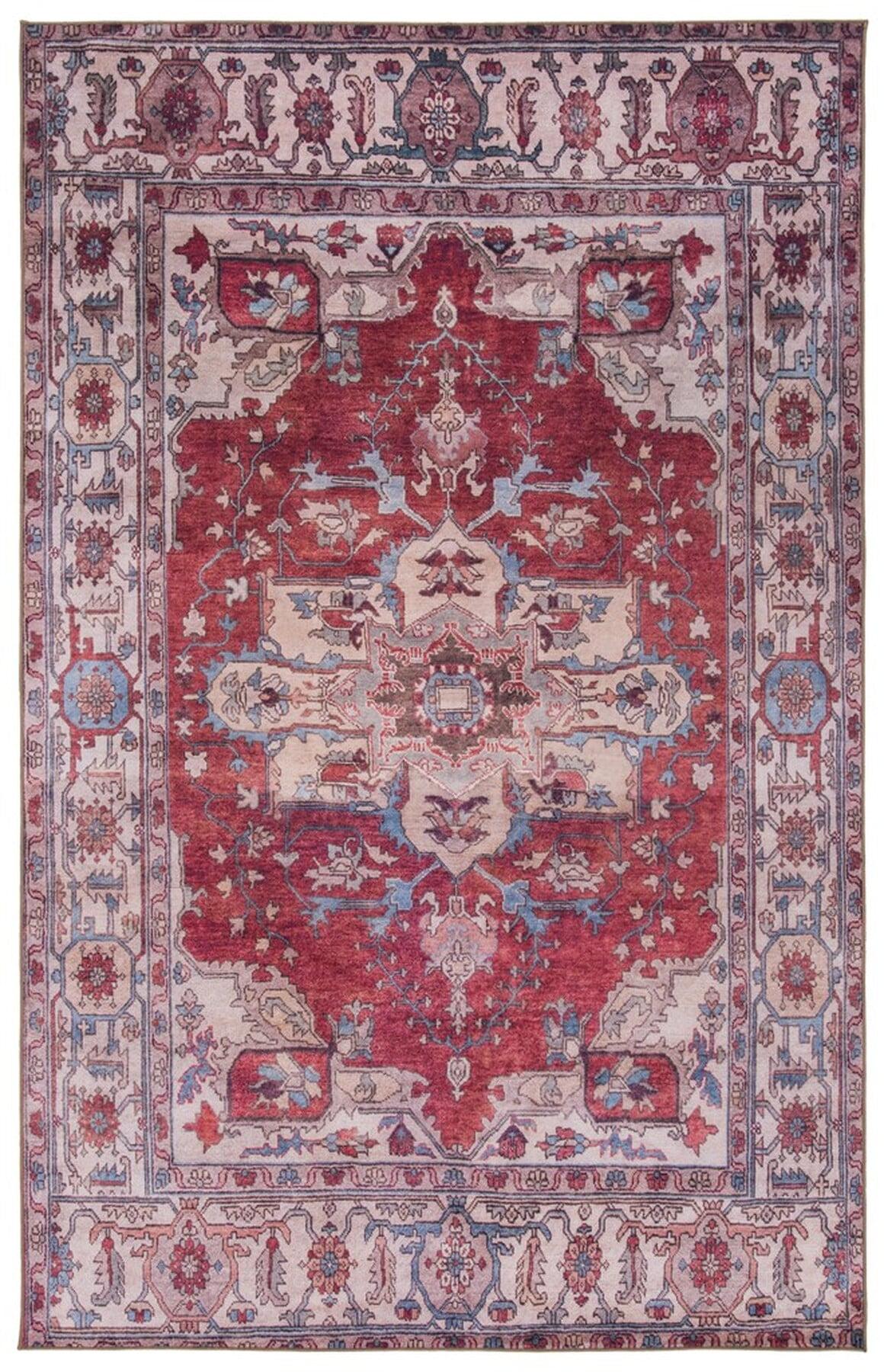 Red/Beige Synthetic Easy-Care Hand-Knotted 4' x 6' Area Rug