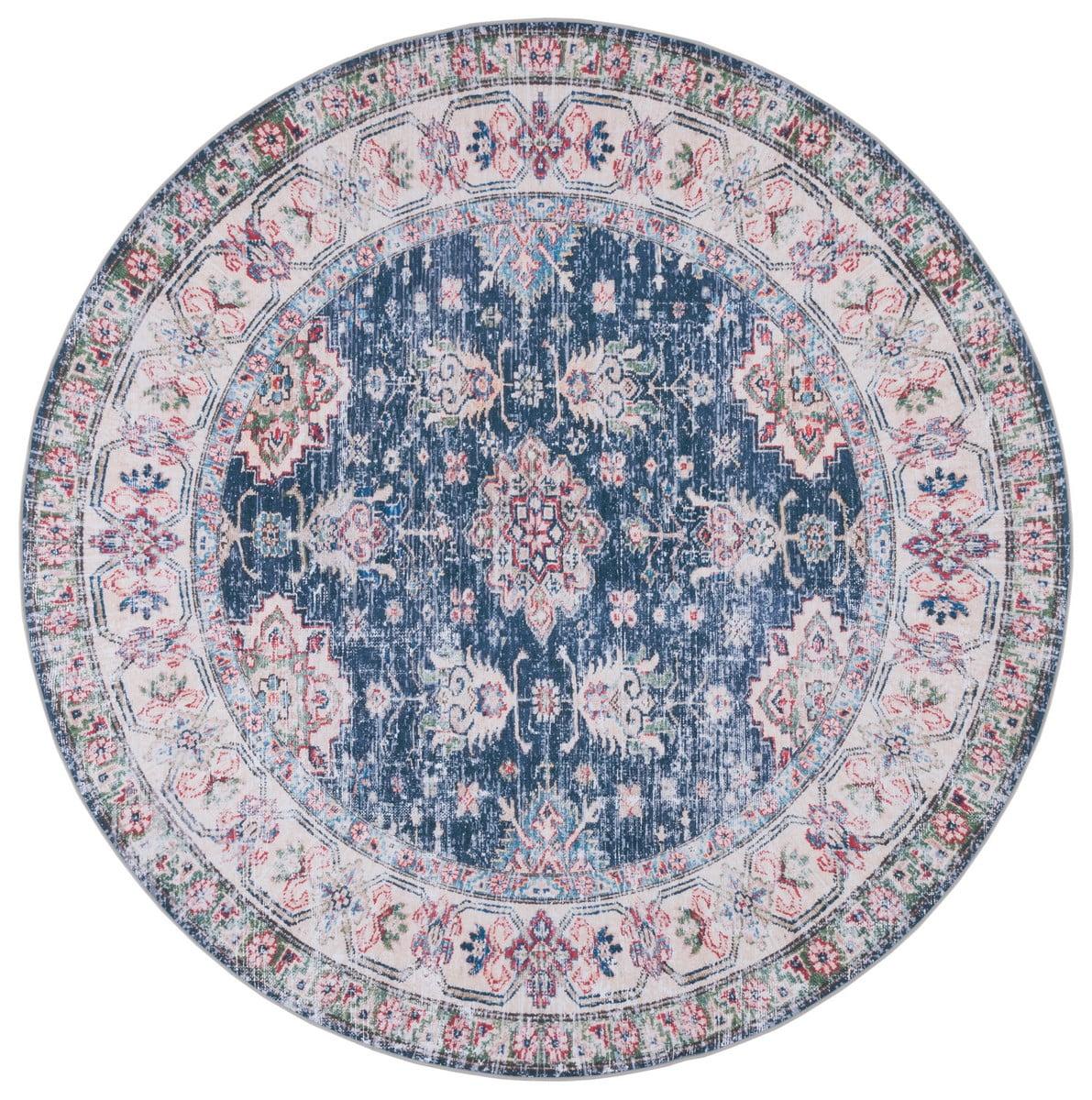 Tucson TSN196 Power Loomed Machine Washable Area Rug - Navy/Beige - 6' Round - Safavieh.