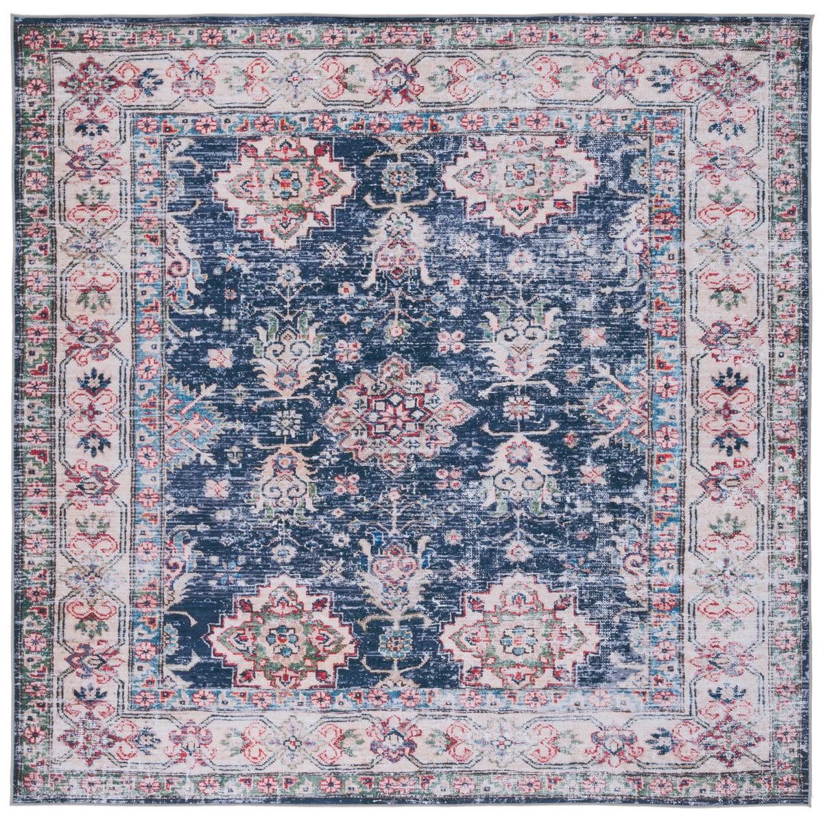 Tucson TSN196 Power Loomed Machine Washable Area Rug - Navy/Beige - 6'x6' - Safavieh.