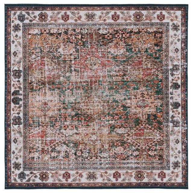 Tucson Vintage Persian TSN114 Power Loomed Machine Washable Skid-Resistant Indoor Area Rug - Ivory/Green - 6'x6' - Safavieh