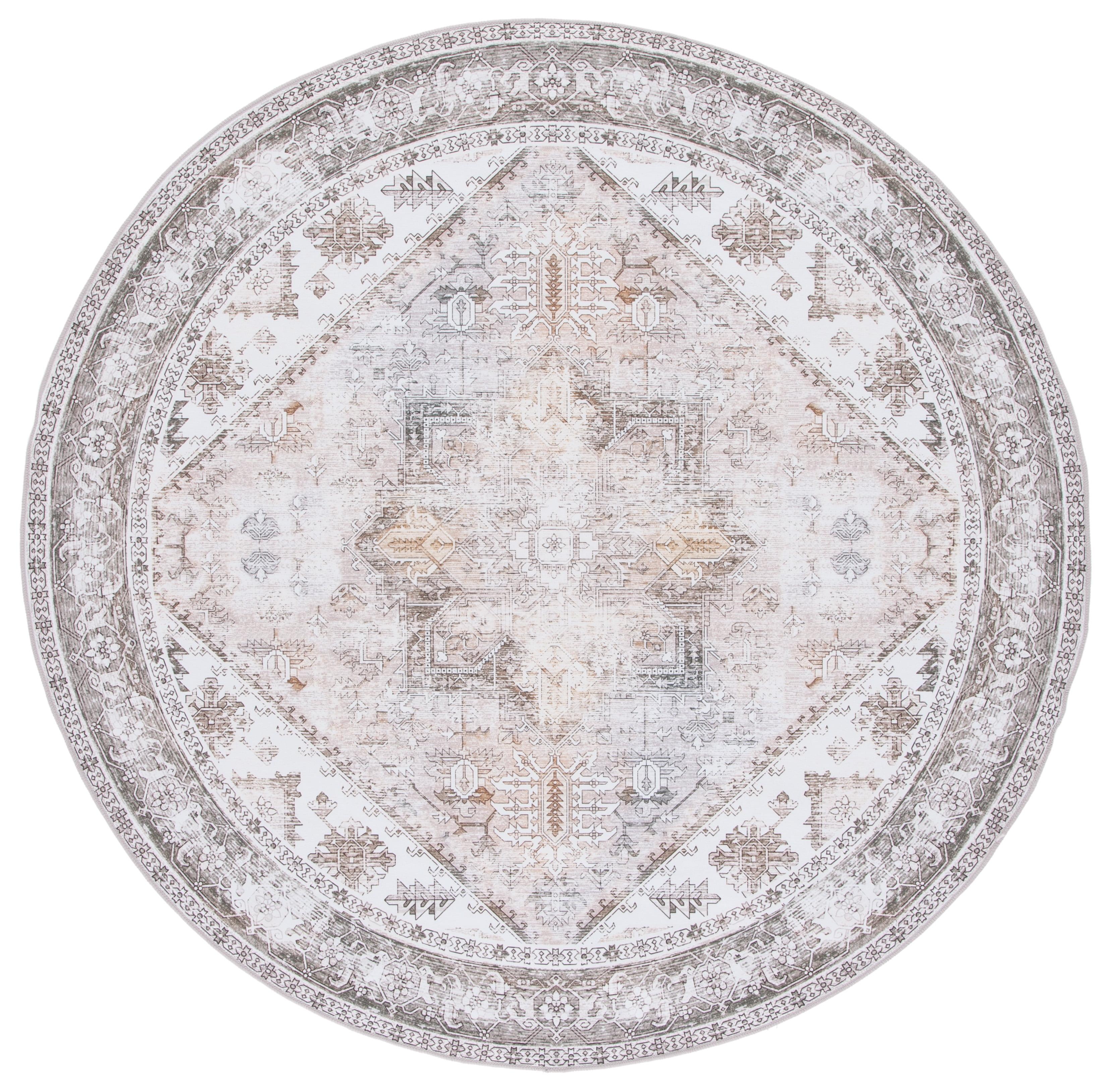 Tucson TSN102 Power Loomed Machine Washable Area Rug - Beige/Grey - 4' round - Safavieh.