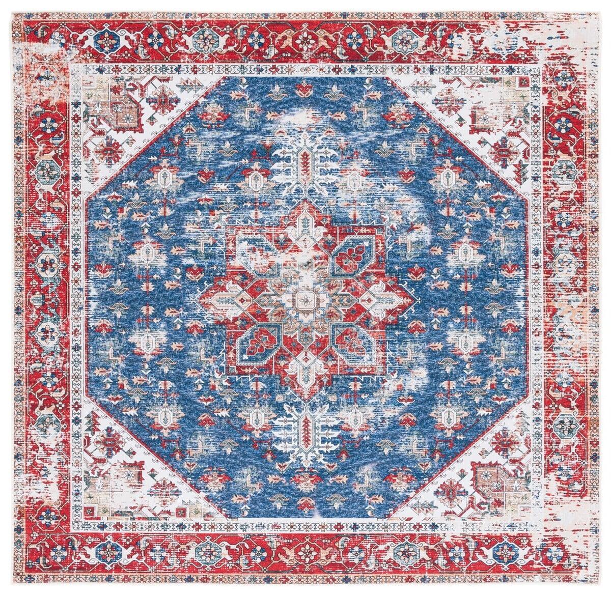 Tucson TSN102 Power Loomed Machine Washable Area Rug - Blue/Red - 5'x5' - Safavieh.