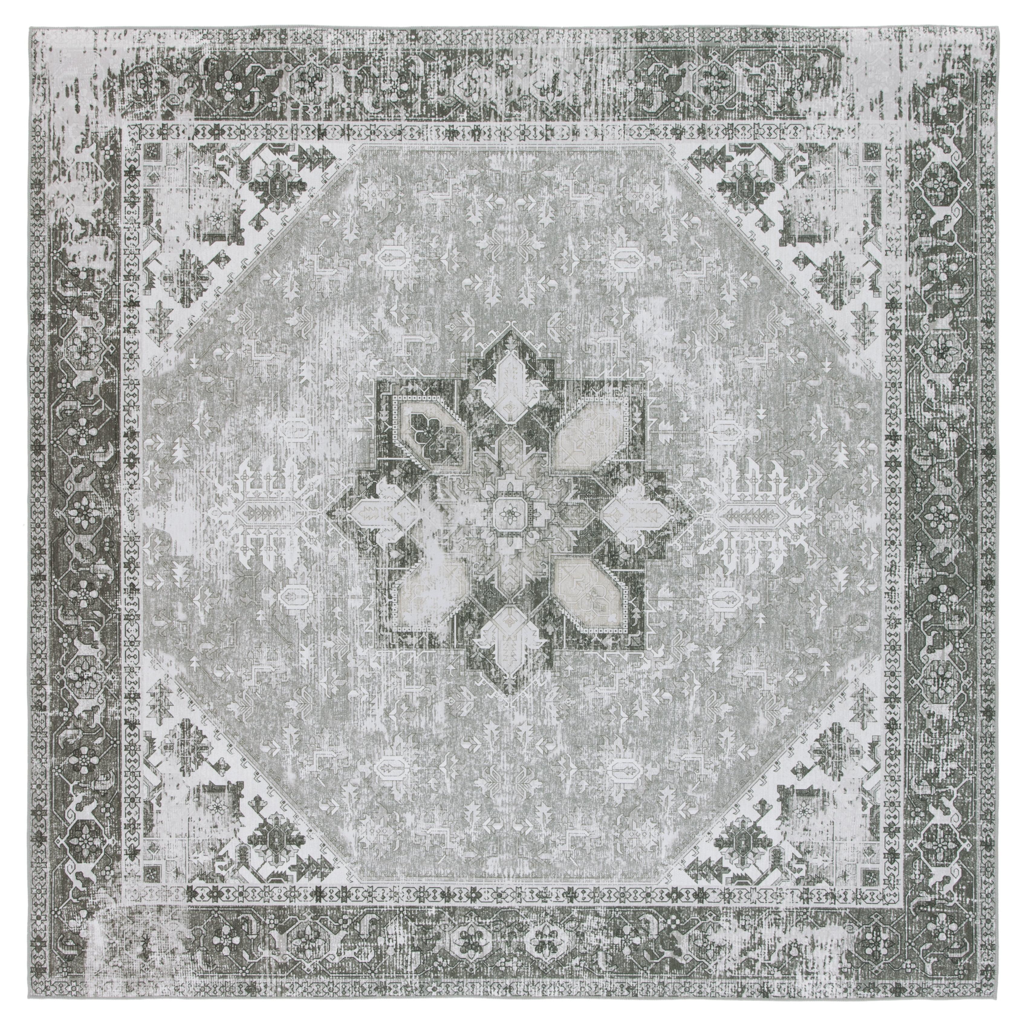 SAFAVIEH Tucson Jayla Traditional Machine Washable Area Rug, 5' x 5' Square, Grey/Ivory