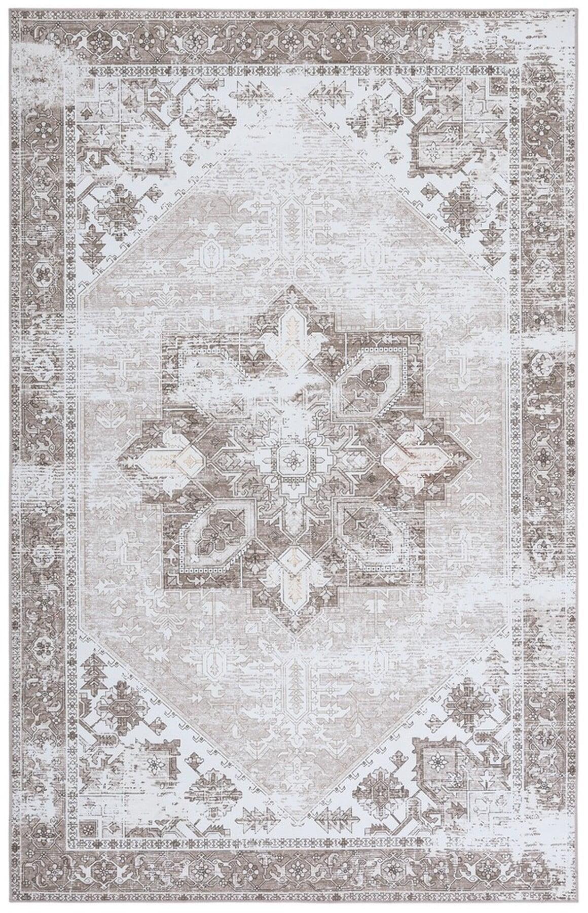 Ivory and Sage Rectangular Washable Synthetic Area Rug 6' x 9'