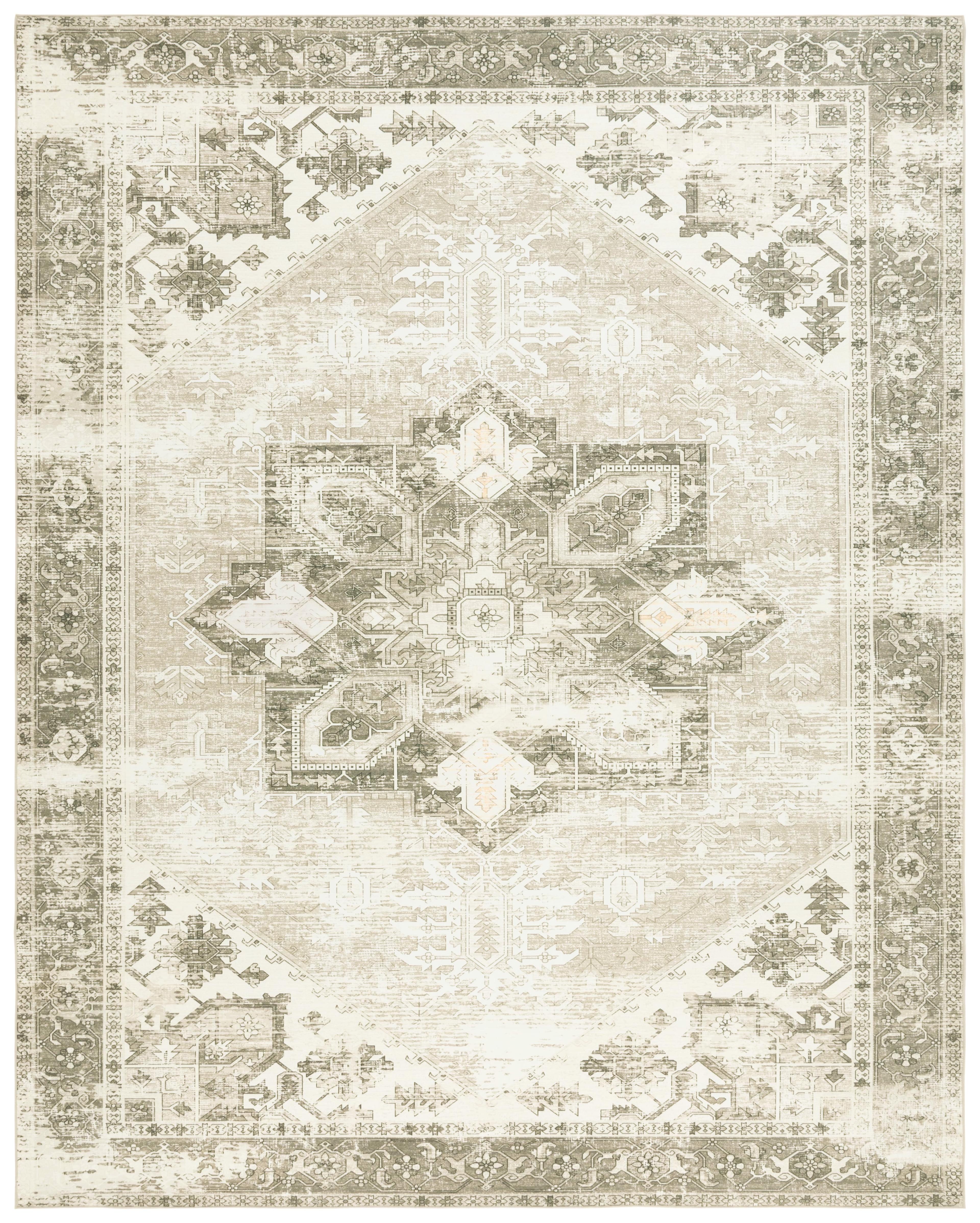 SAFAVIEH Tucson Jayla Traditional Machine Washable Area Rug, 9' x 12', Sage/Ivory