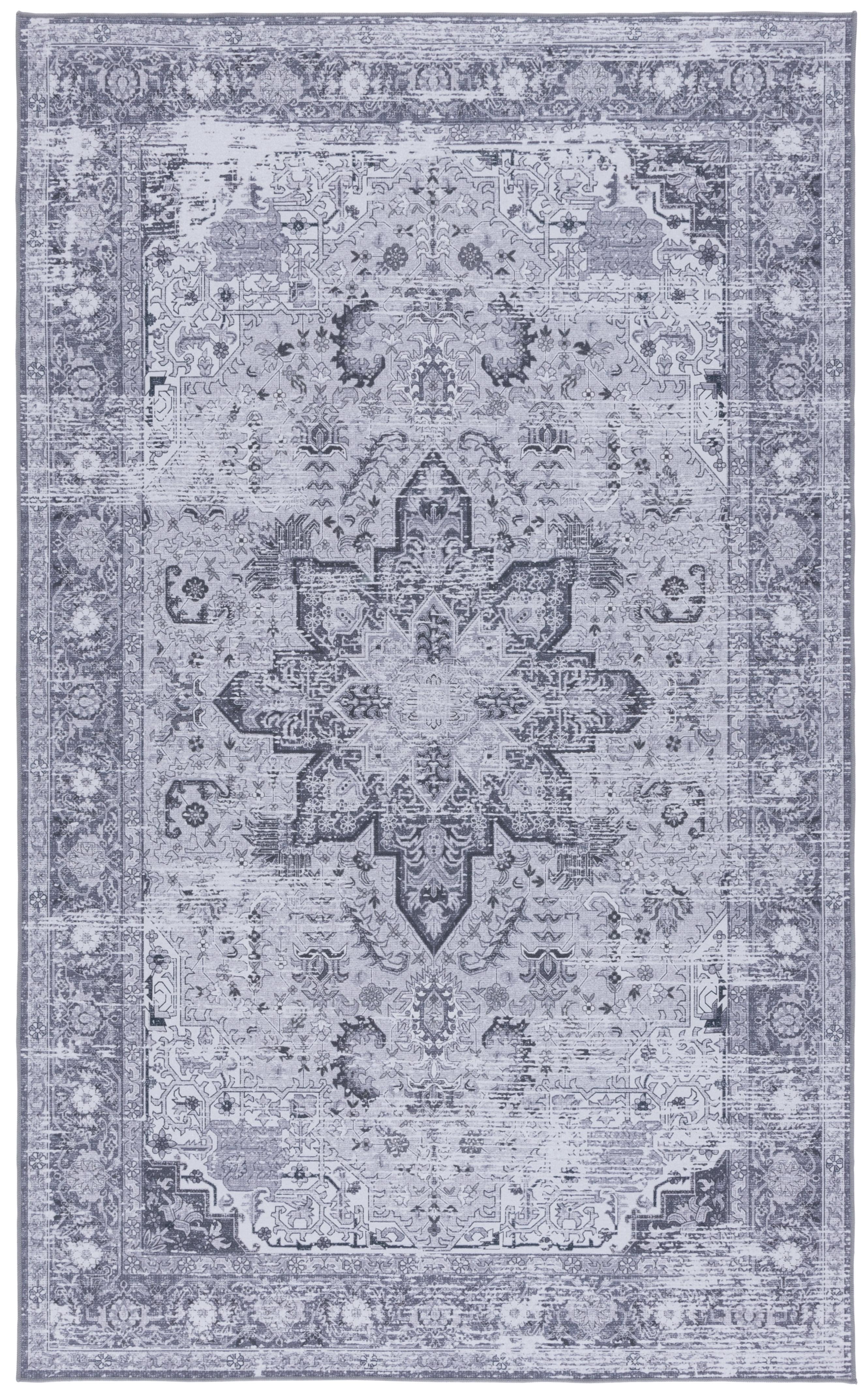 SAFAVIEH Tucson Jaylyn Oriental Machine Washable Area Rug, Dark Gray/Gray, 3' x 5'