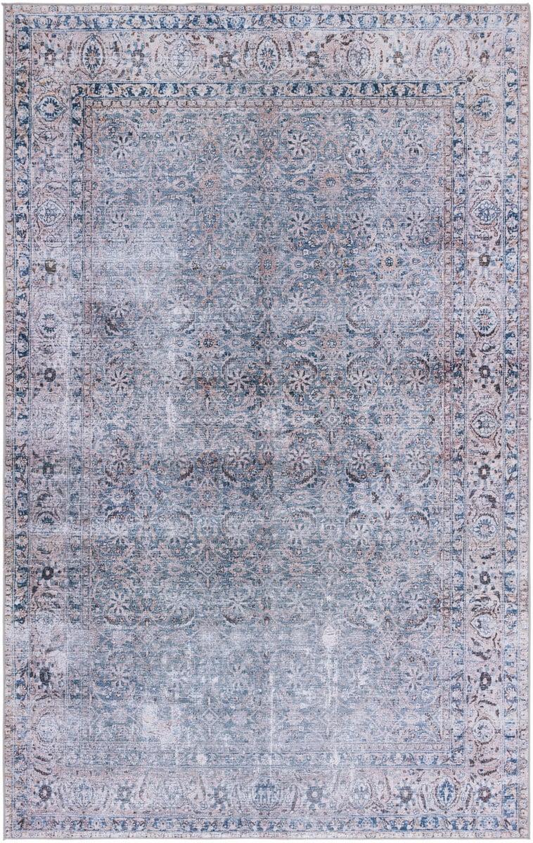 Easy-Care Washable Blue Synthetic 6' x 9' Non-Slip Rug