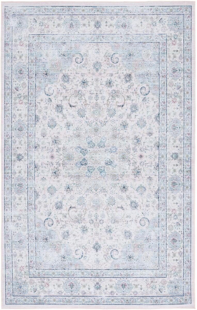 Handmade Blue Round Synthetic Non-slip Washable Rug, 6' x 9'