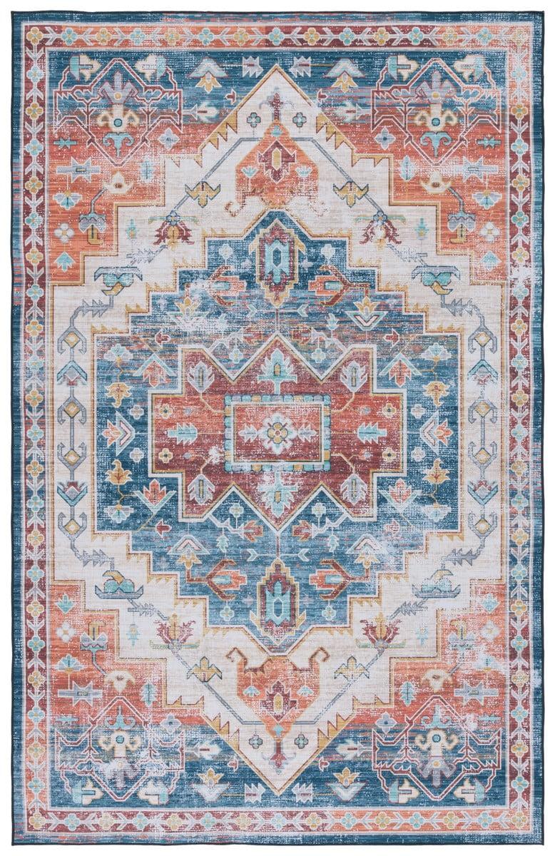 Tucson Traditional Blue/Rust 3' x 5' Machine Washable Area Rug